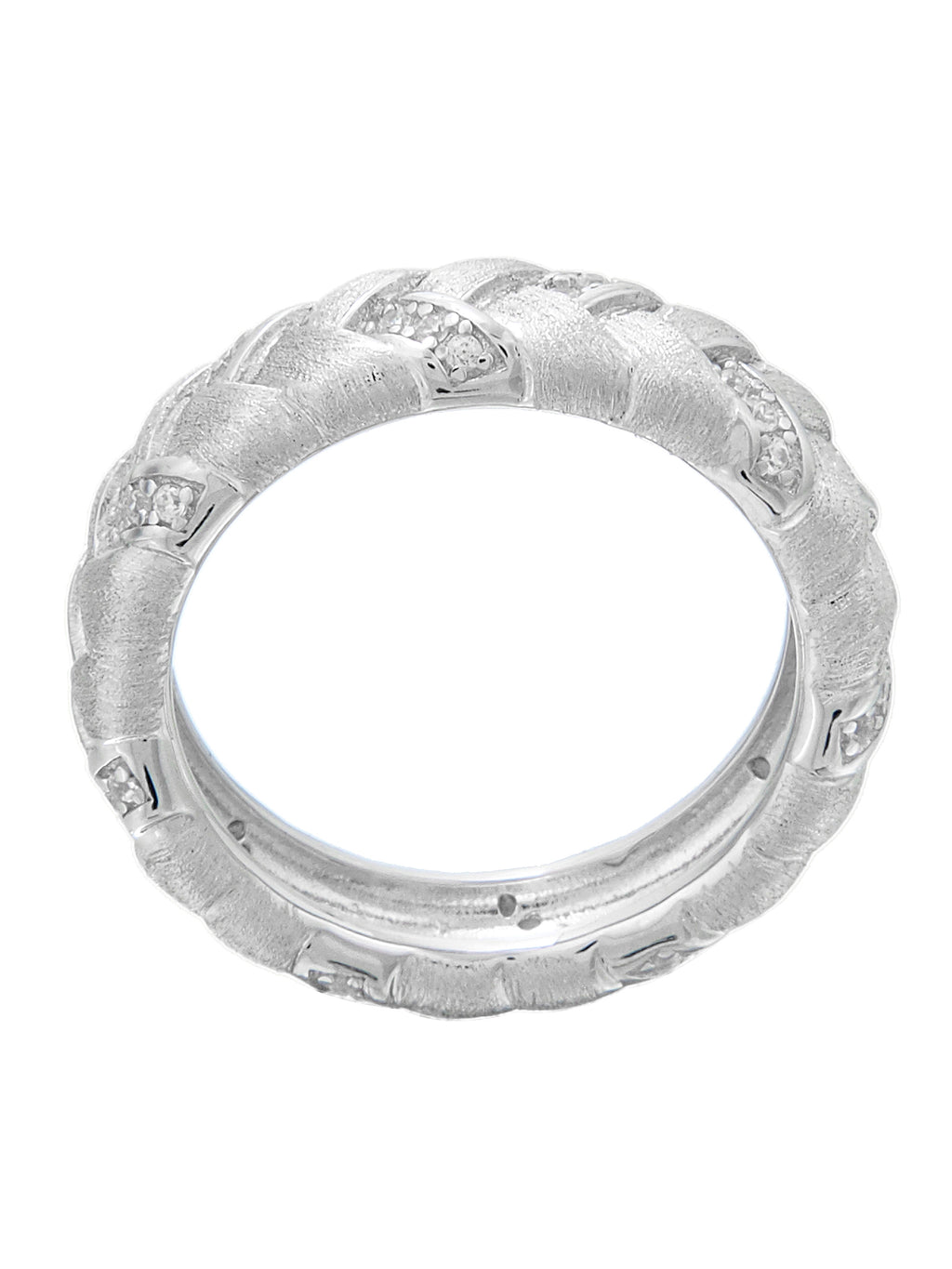 Braided Silver Ring with Crystal Inlays