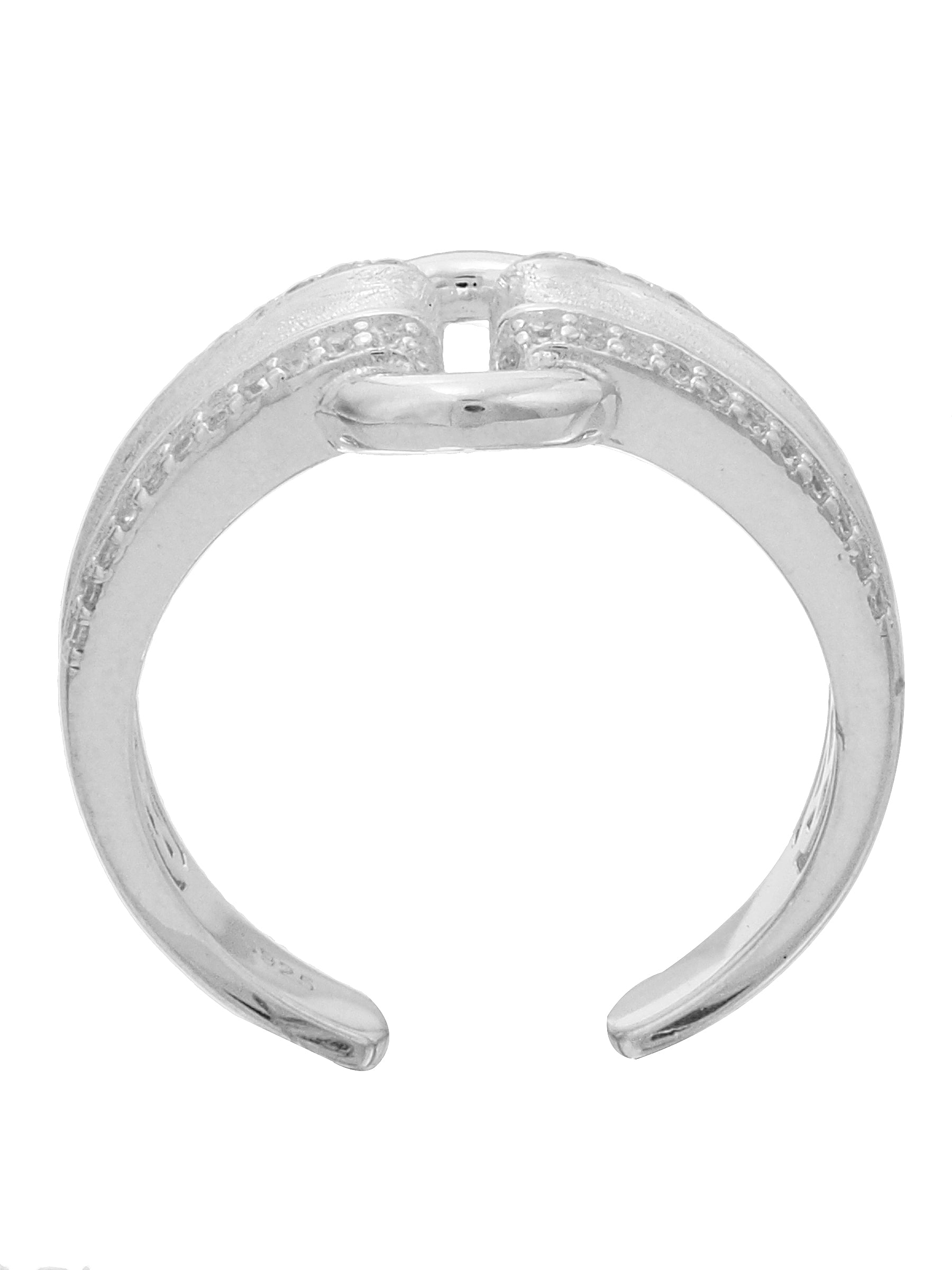 Open Silver Ring with Pavé Detail and Circle Link