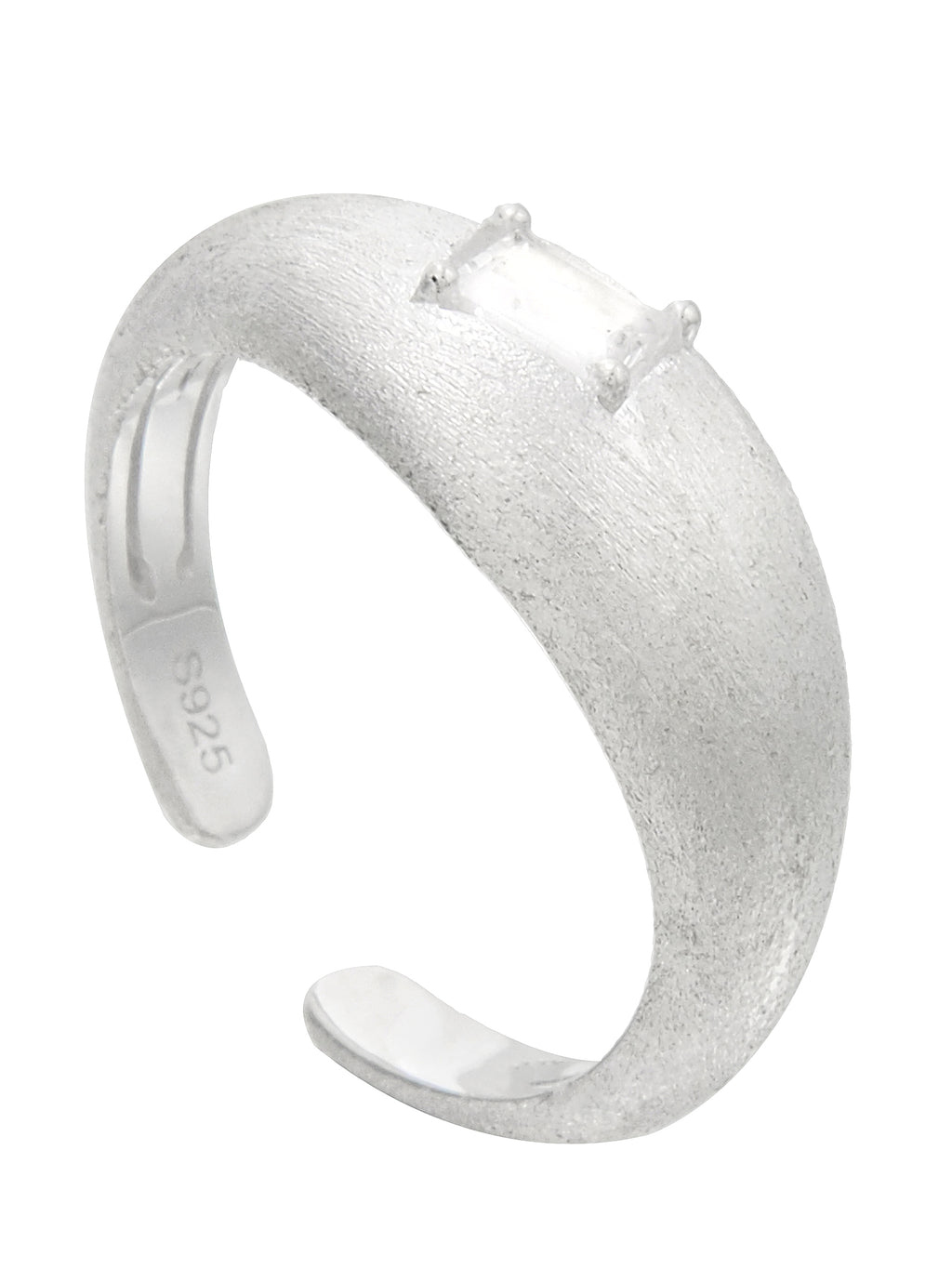 Matte Silver Open Ring with Square Zircon