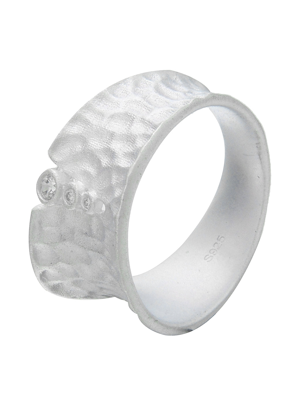 Hammered Silver Ring with Triple Stone Detail