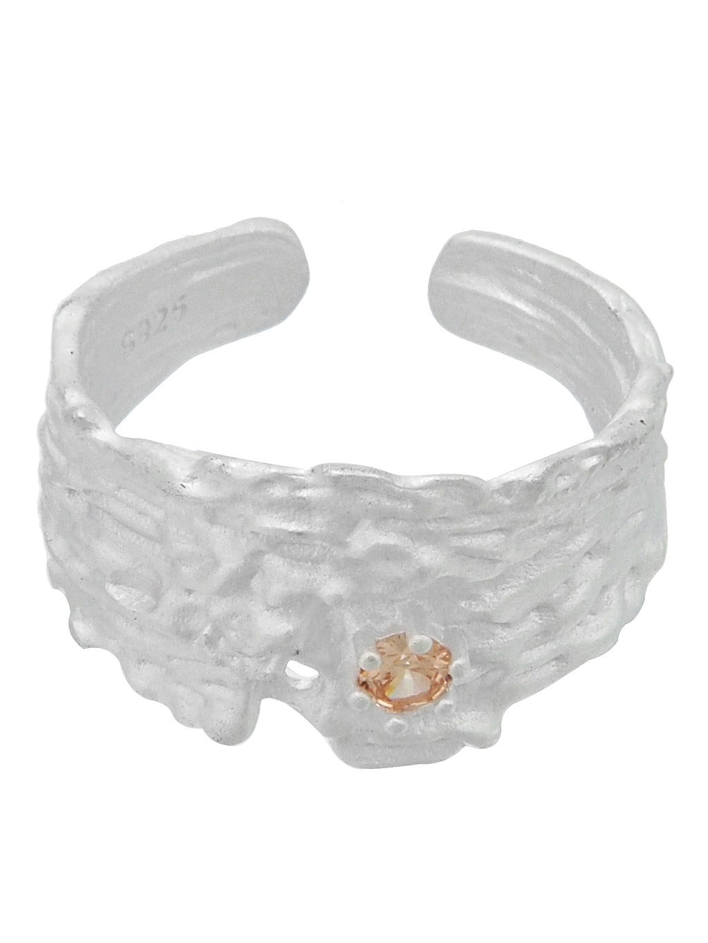 Textured Silver Open Ring with Colored Zircon