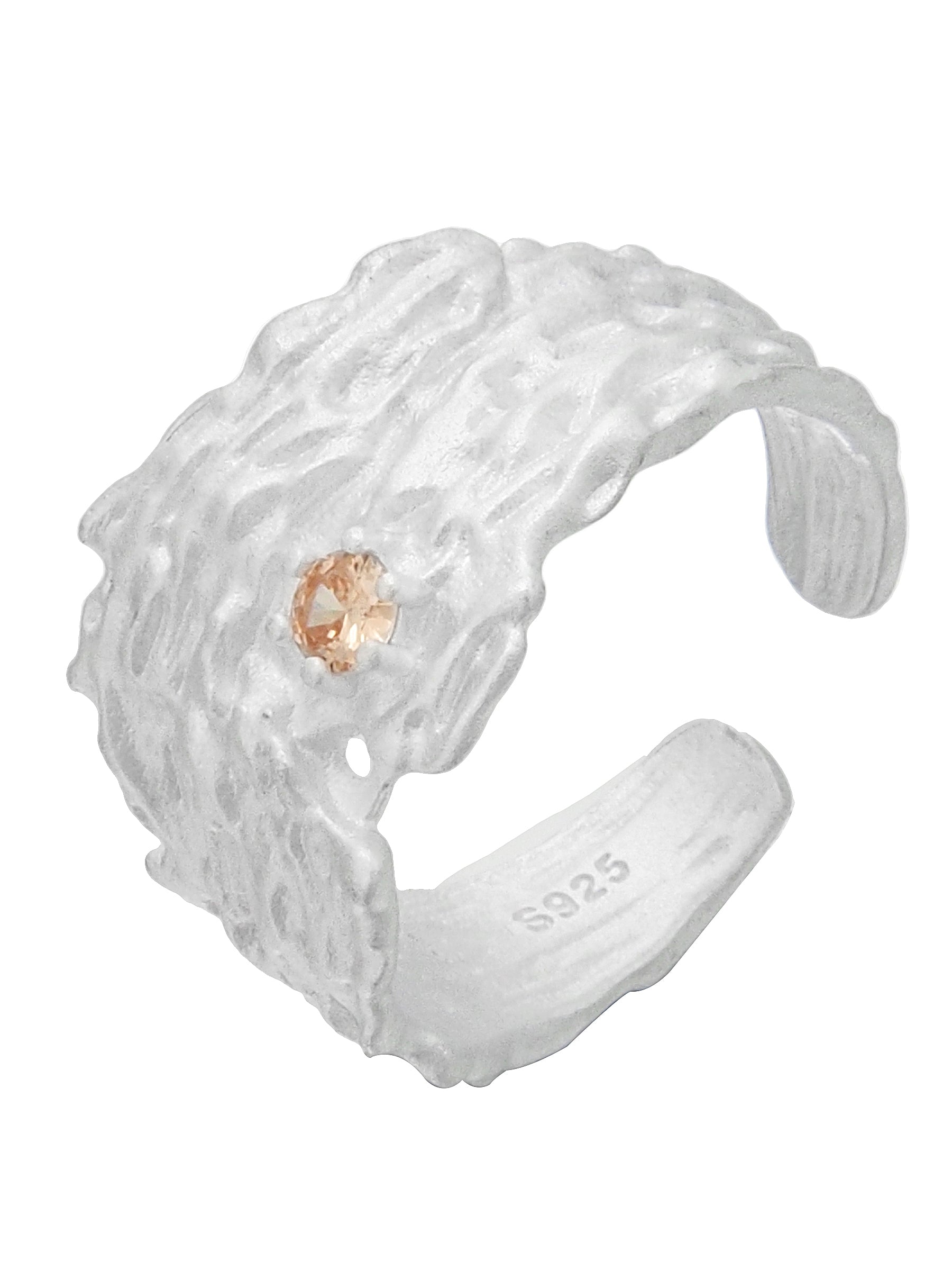 Textured Silver Open Ring with Colored Zircon