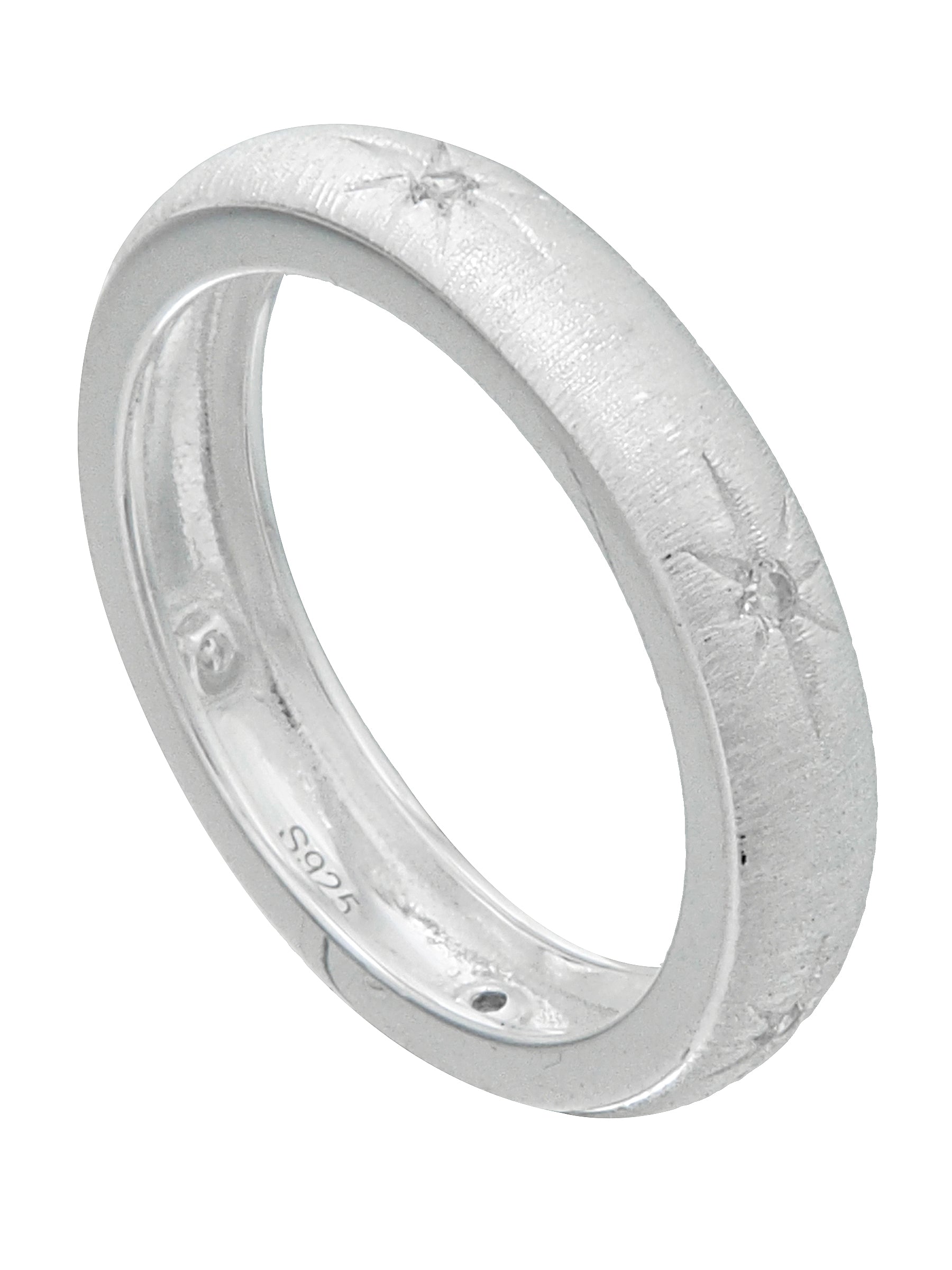 Star Engraved Silver Band Ring