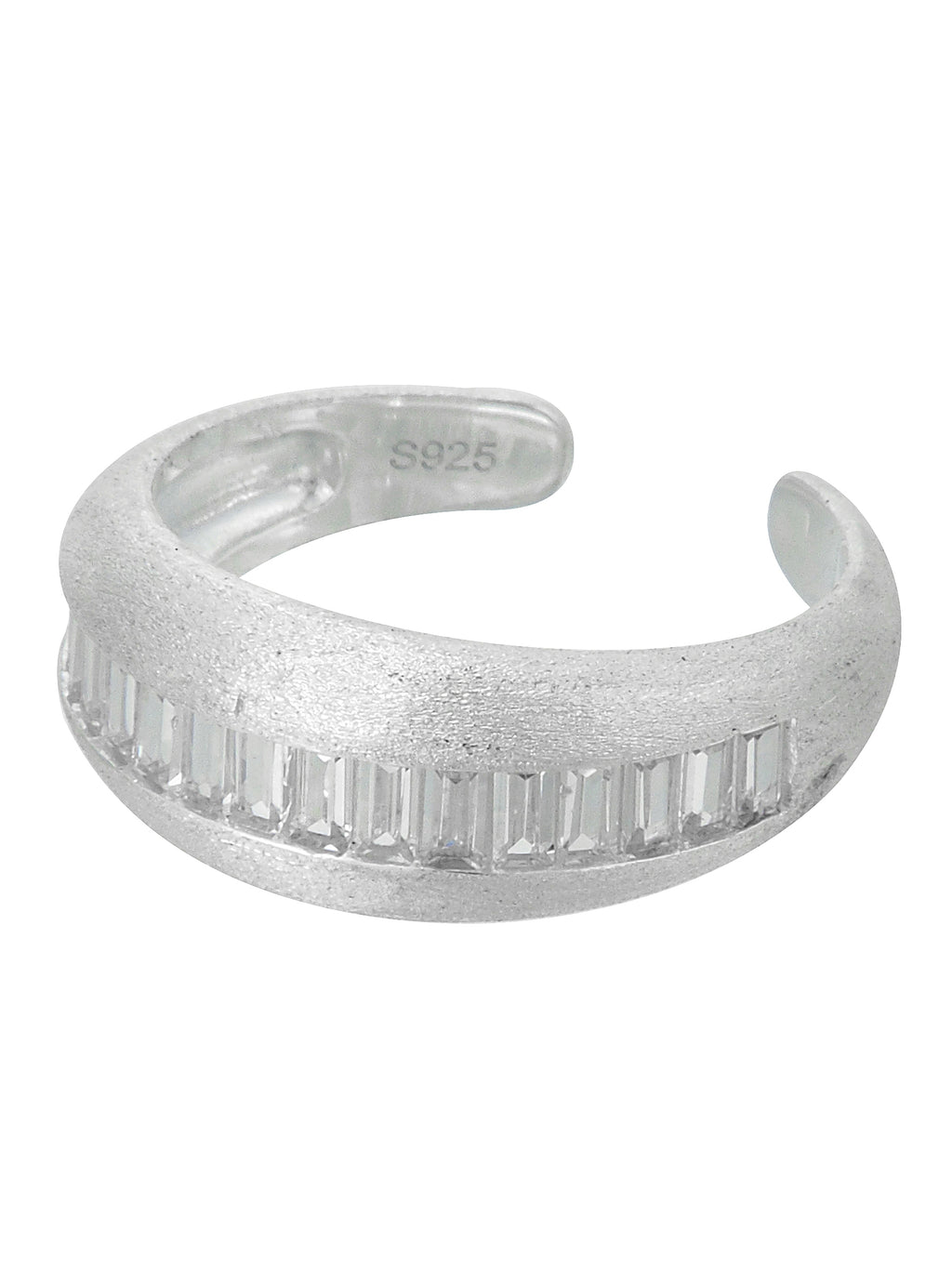 Wide Matte Silver Ring with Baguette Zircon Inlay