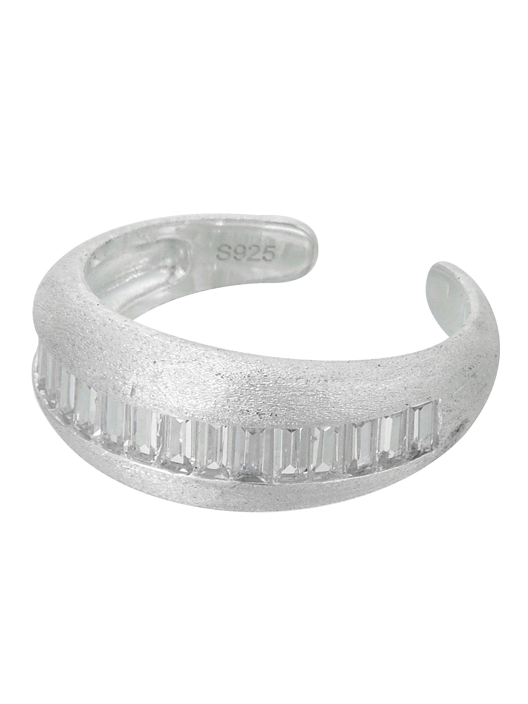 Wide Matte Silver Ring with Baguette Zircon Inlay