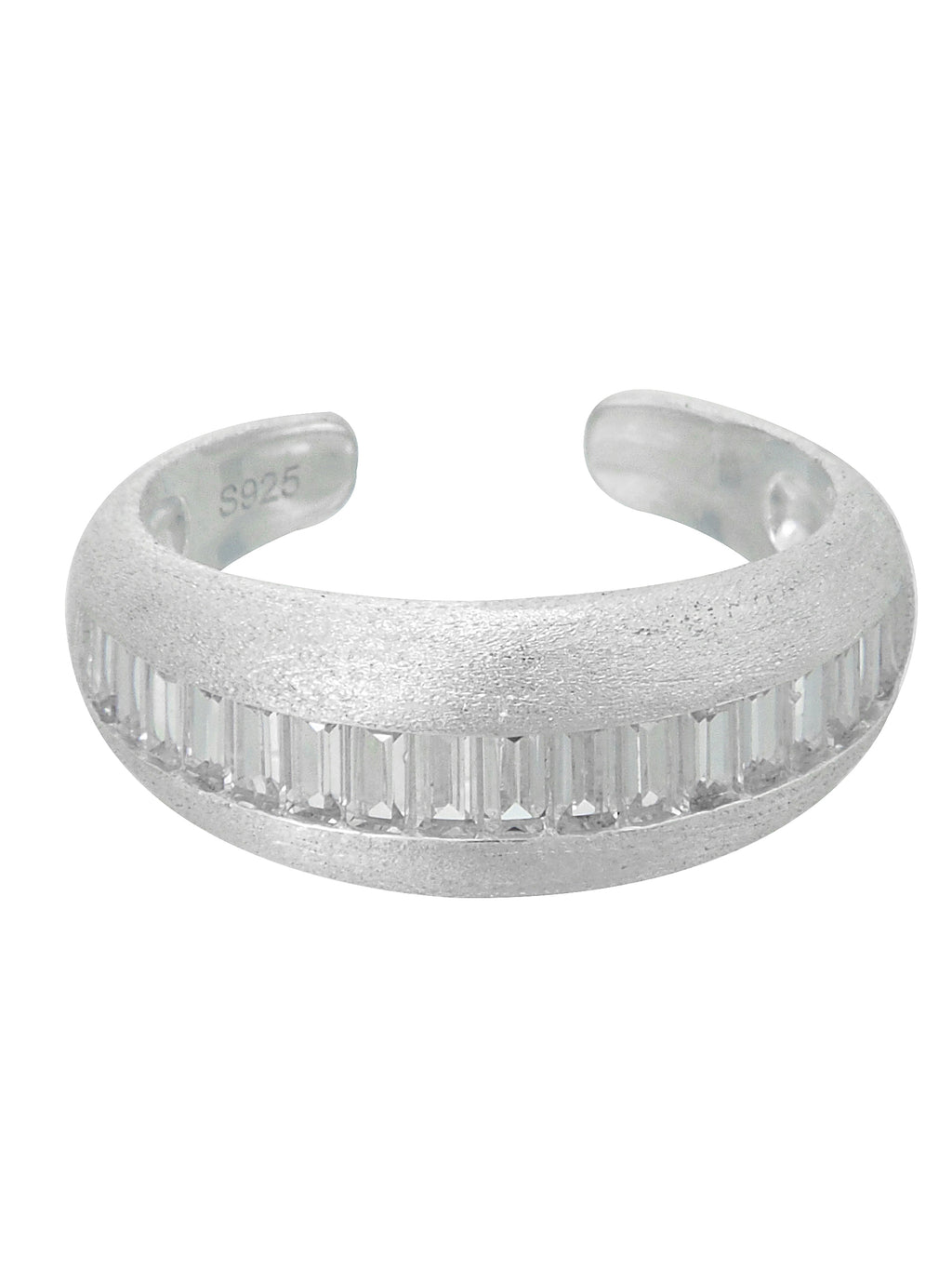 Wide Matte Silver Ring with Baguette Zircon Inlay