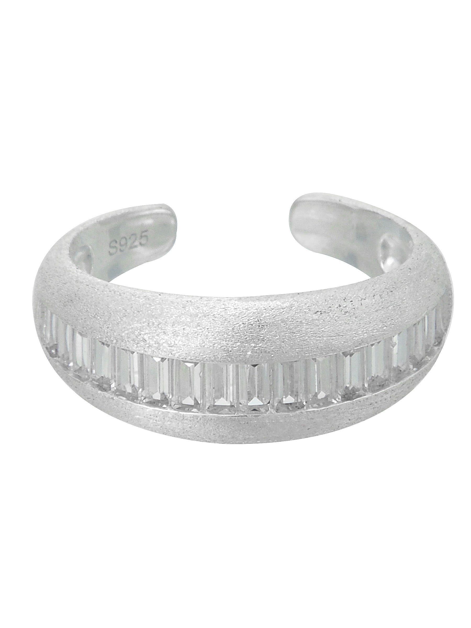 Wide Matte Silver Ring with Baguette Zircon Inlay