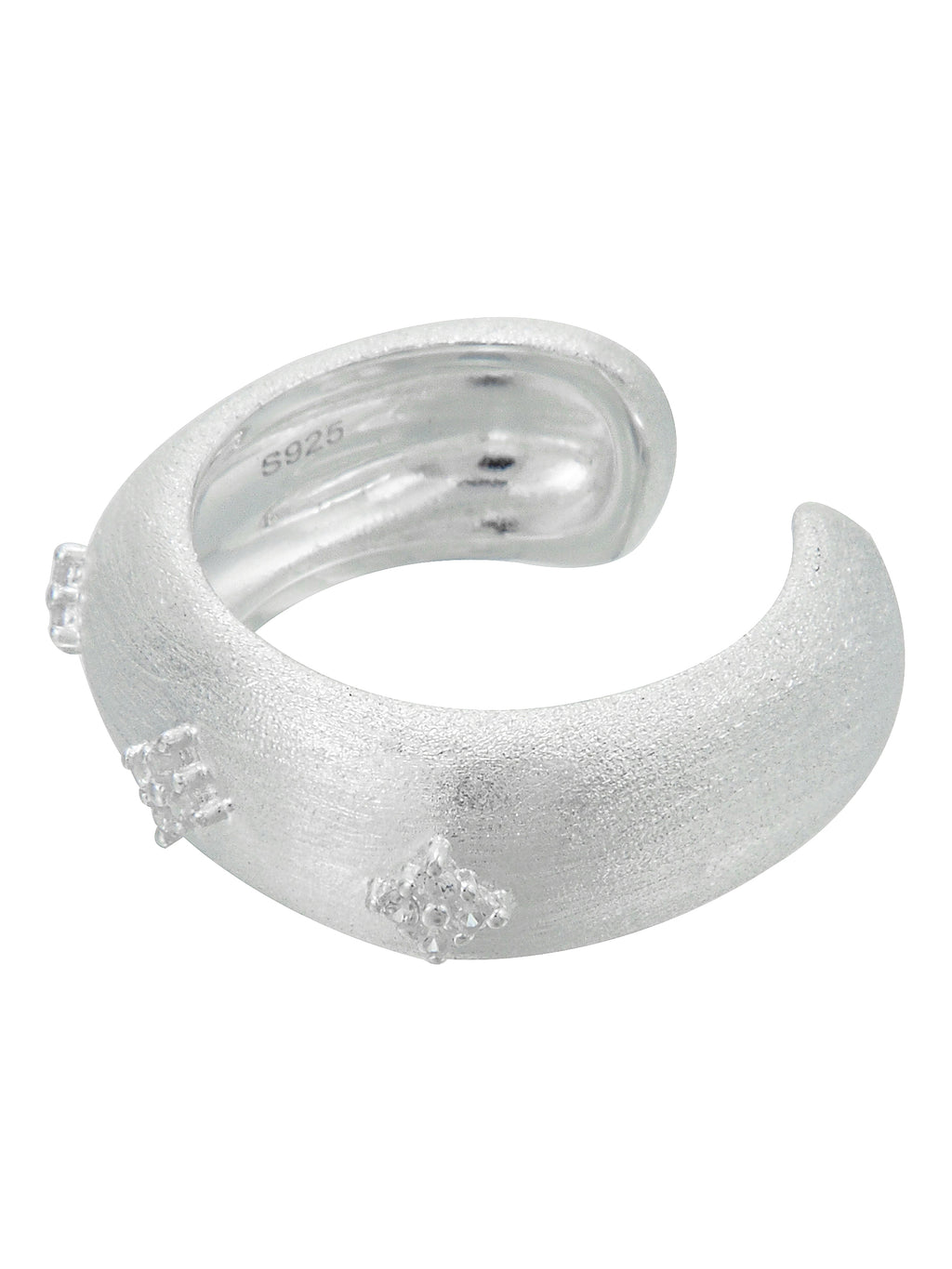 Wide Matte Silver Ring with Diamond Motif