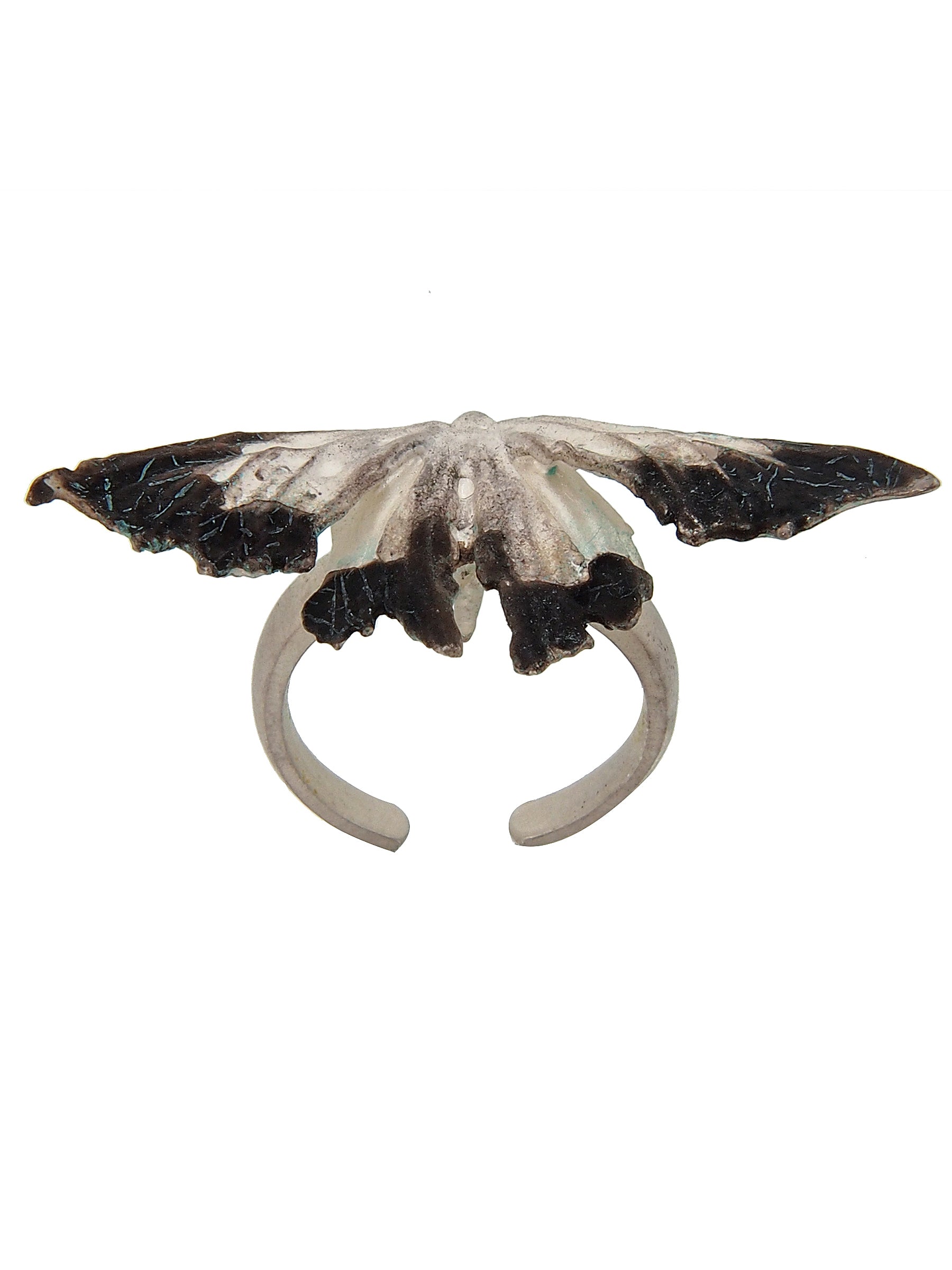 Statement Silver Ring with Butterfly Wing Design