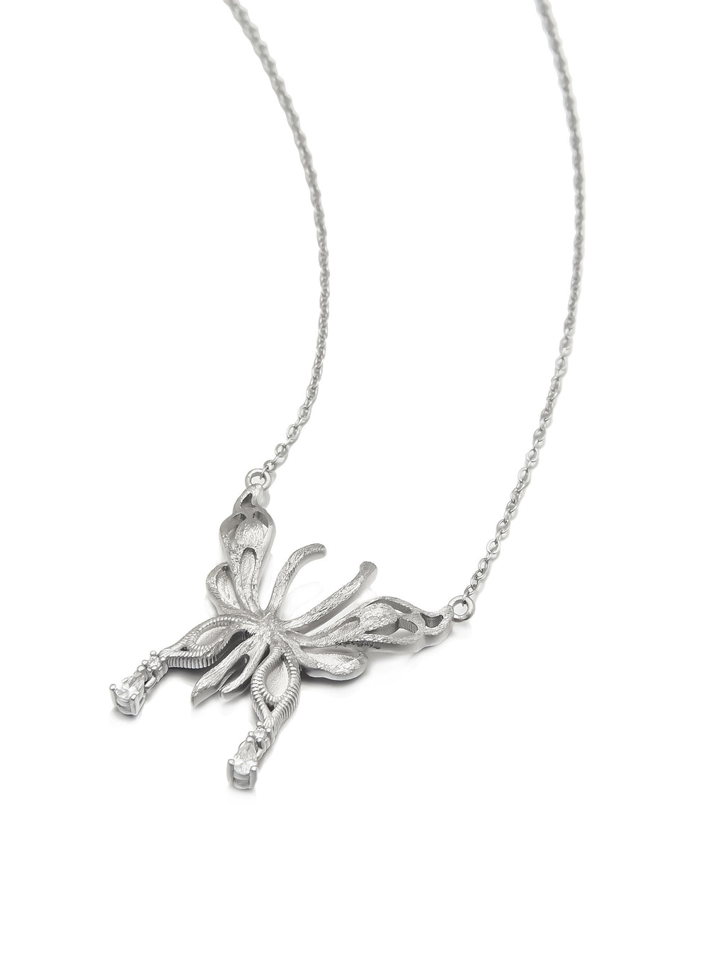 Silver Butterfly Pendant Necklace with Dainty Accents