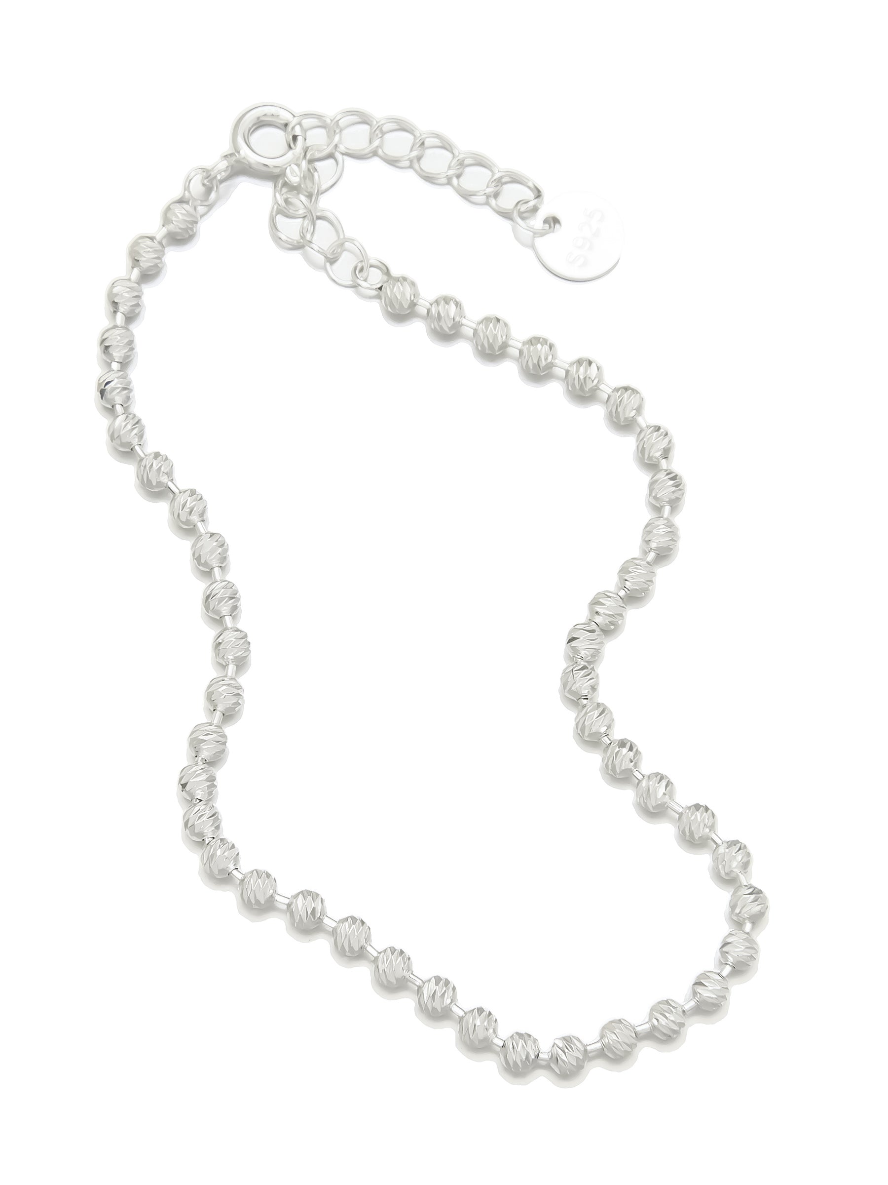 Silver Beaded Bracelet with Faceted Detail