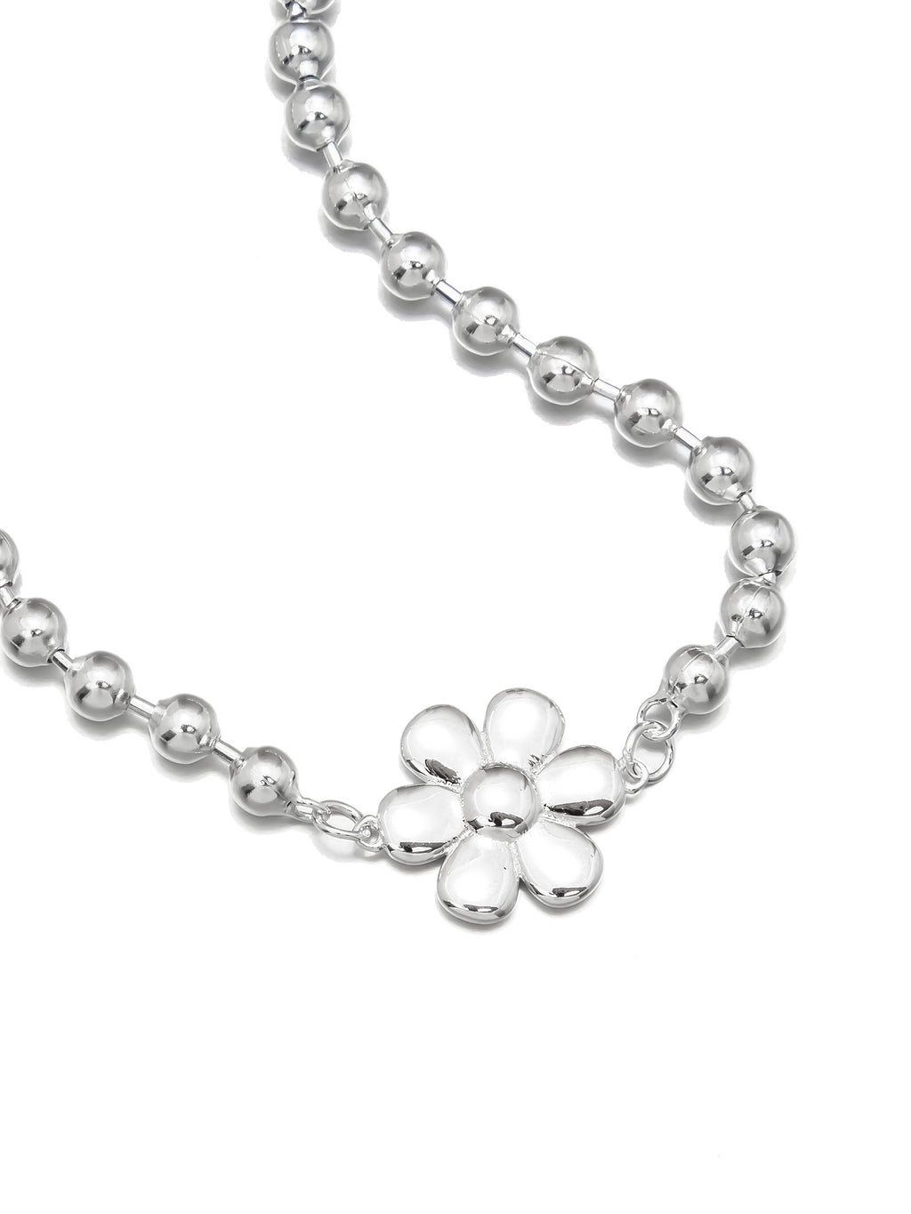 Silver Bead Bracelet with Flower Charm