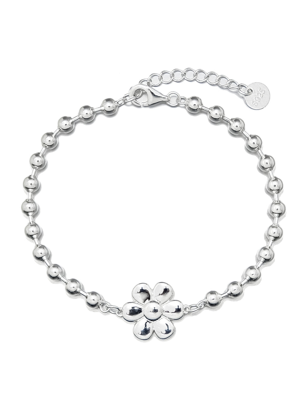 Silver Bead Bracelet with Flower Charm