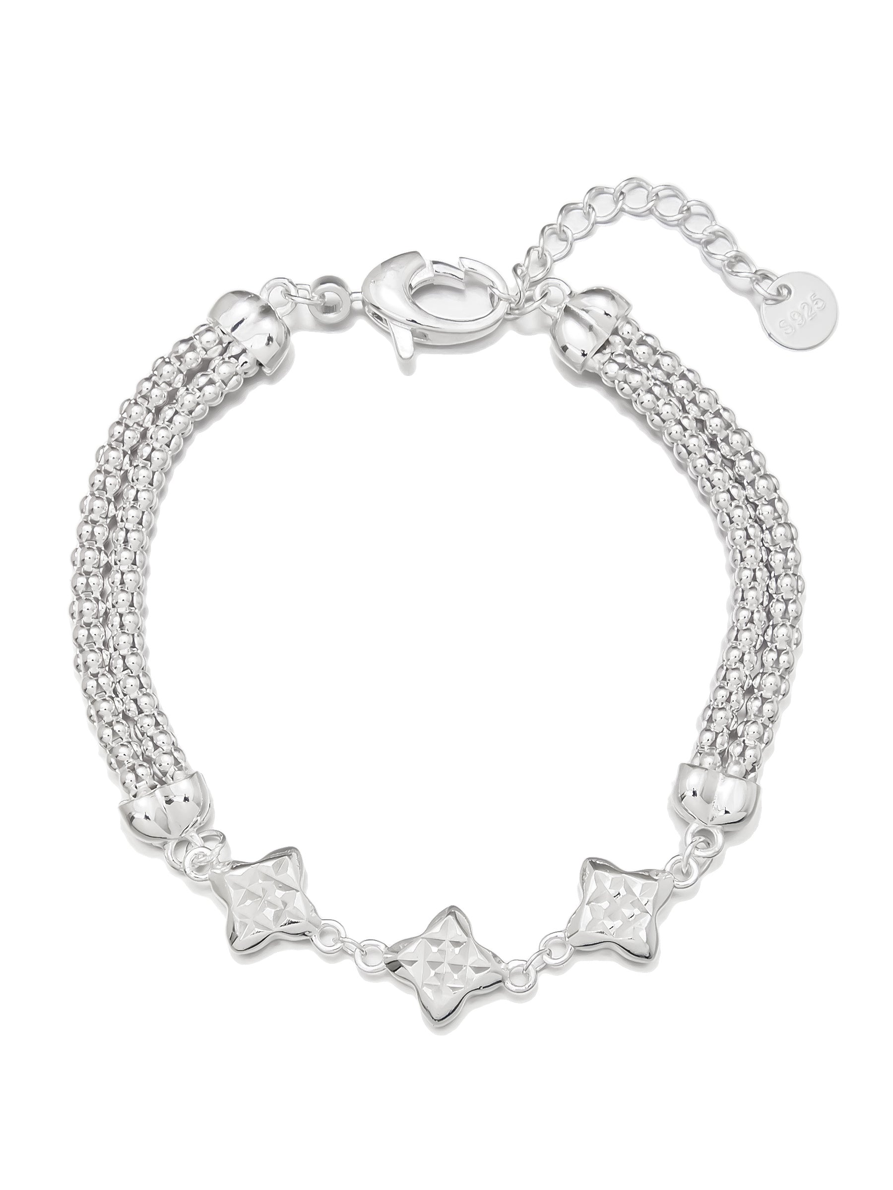 Silver Beaded Bracelet with Star Accents