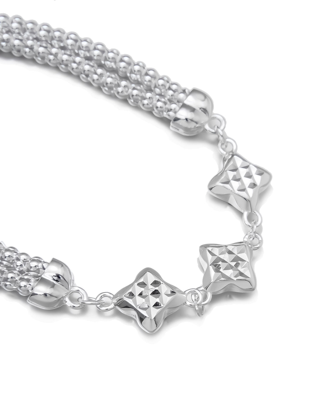 Silver Beaded Bracelet with Star Accents