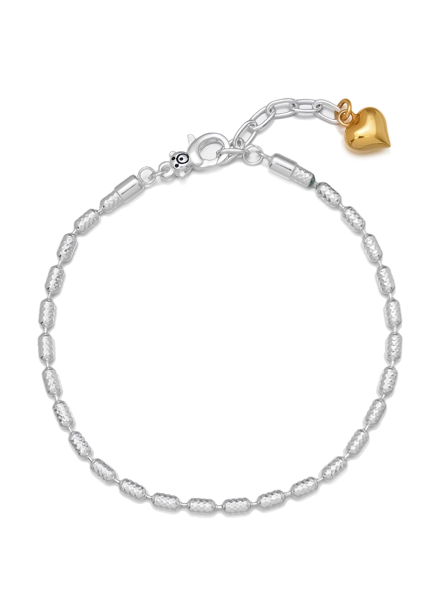 Silver Bead Bracelet with Panda Clasp and Heart Charm
