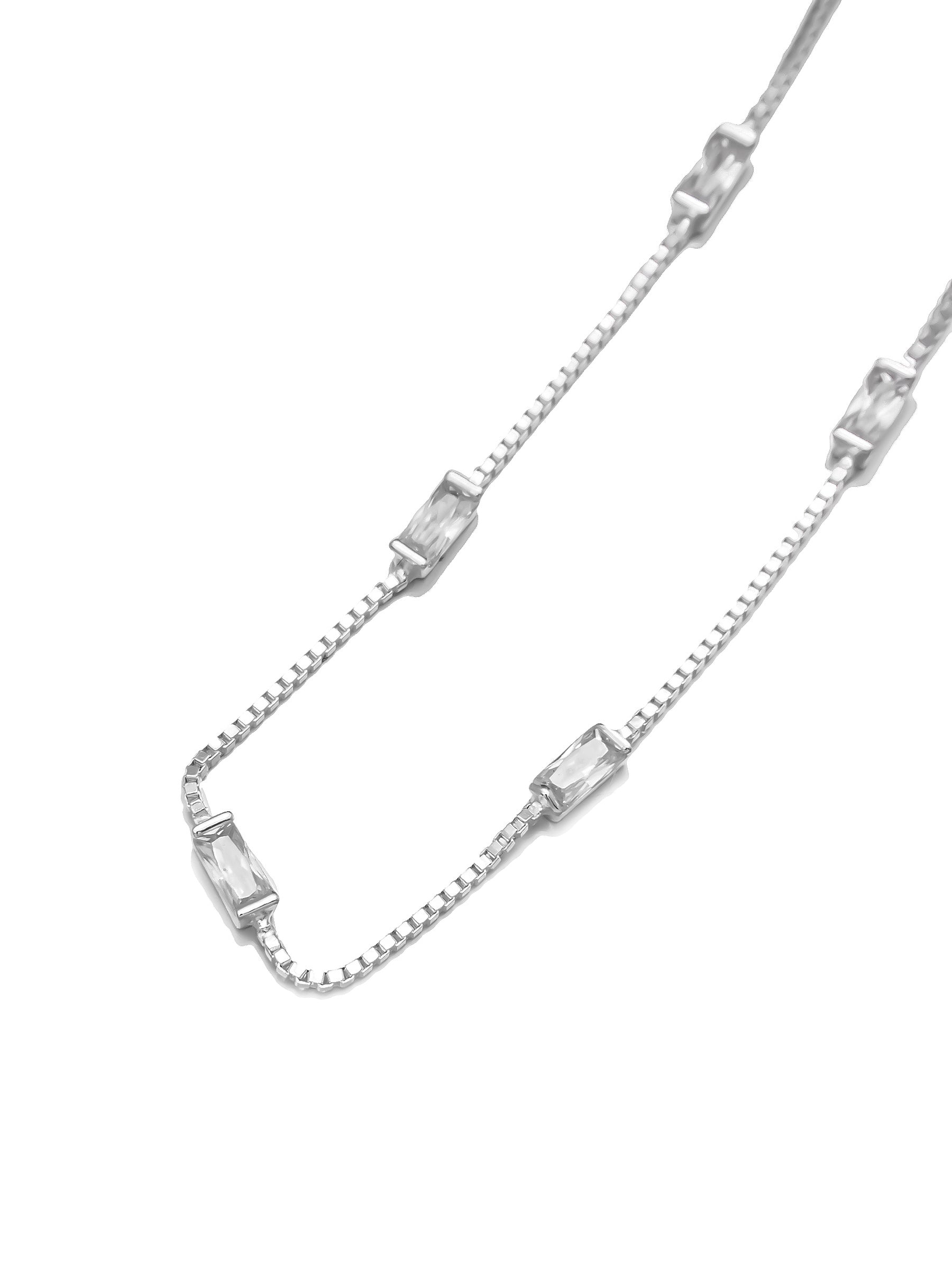 Delicate Silver Bracelet with Baguette Zircon Accents