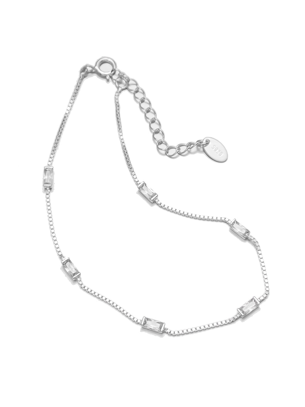 Delicate Silver Bracelet with Baguette Zircon Accents