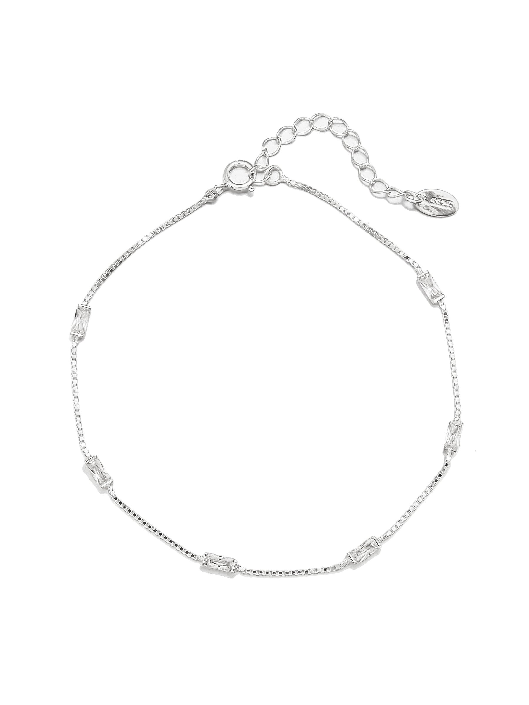 Delicate Silver Bracelet with Baguette Zircon Accents