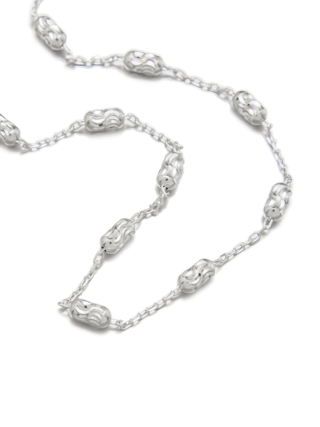 Silver Chain Bracelet with Engraved Beads
