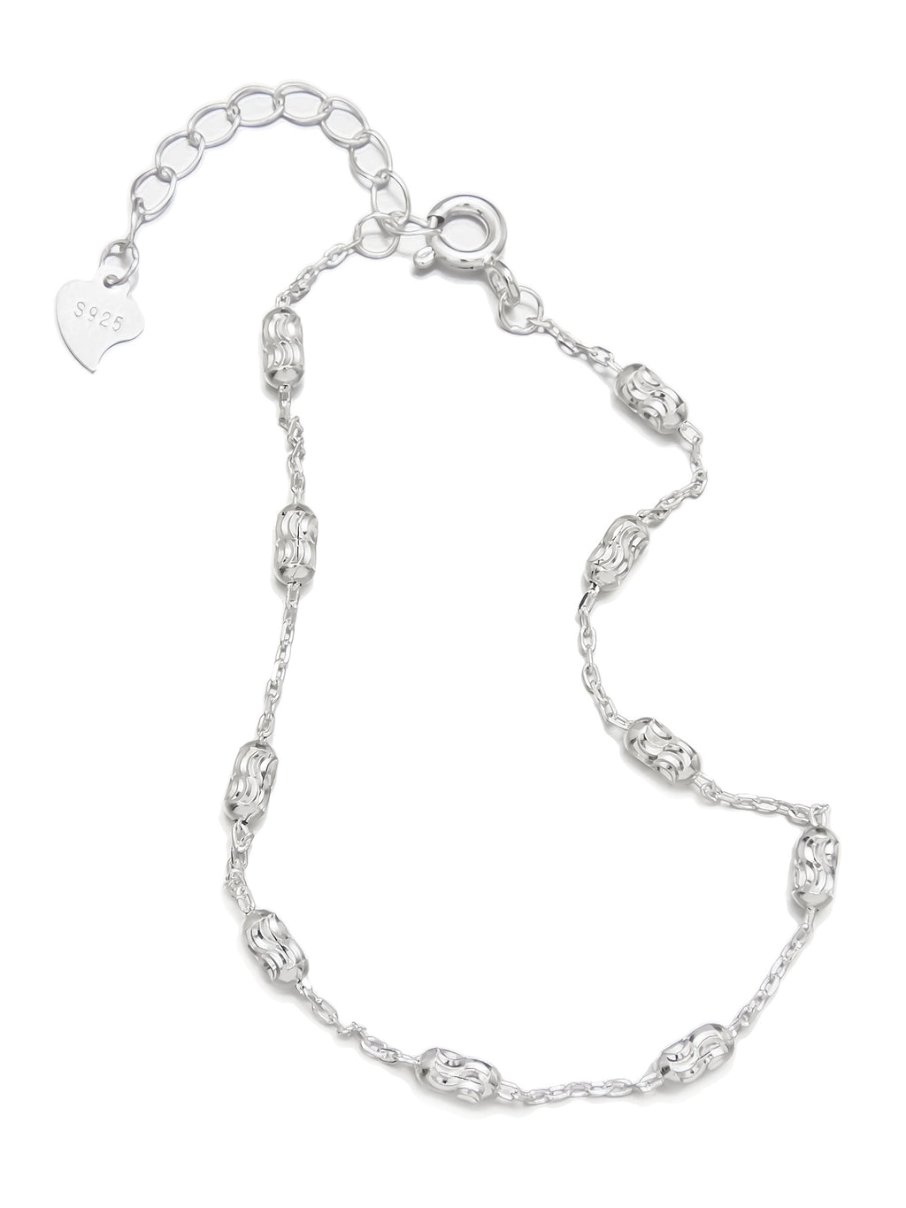 Silver Chain Bracelet with Engraved Beads