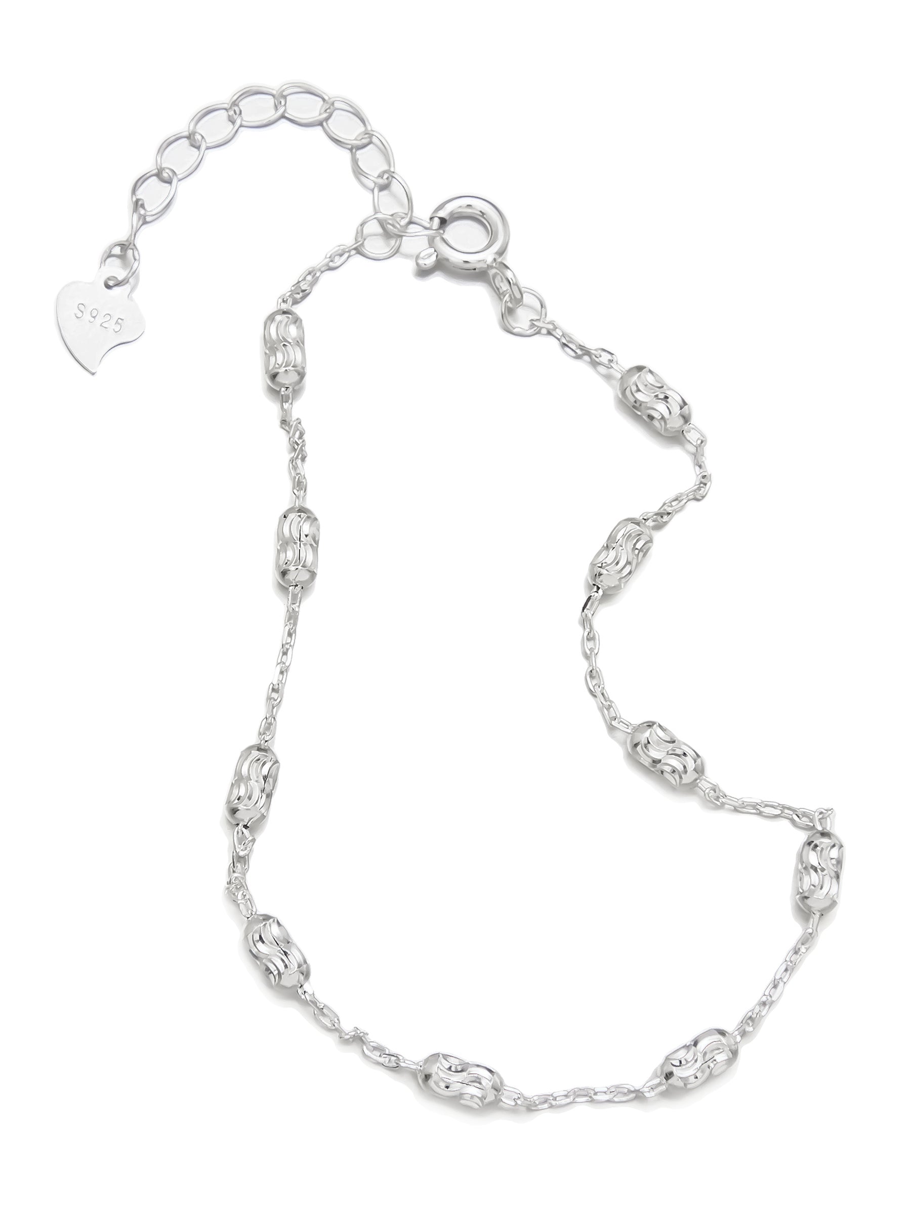 Silver Chain Bracelet with Engraved Beads