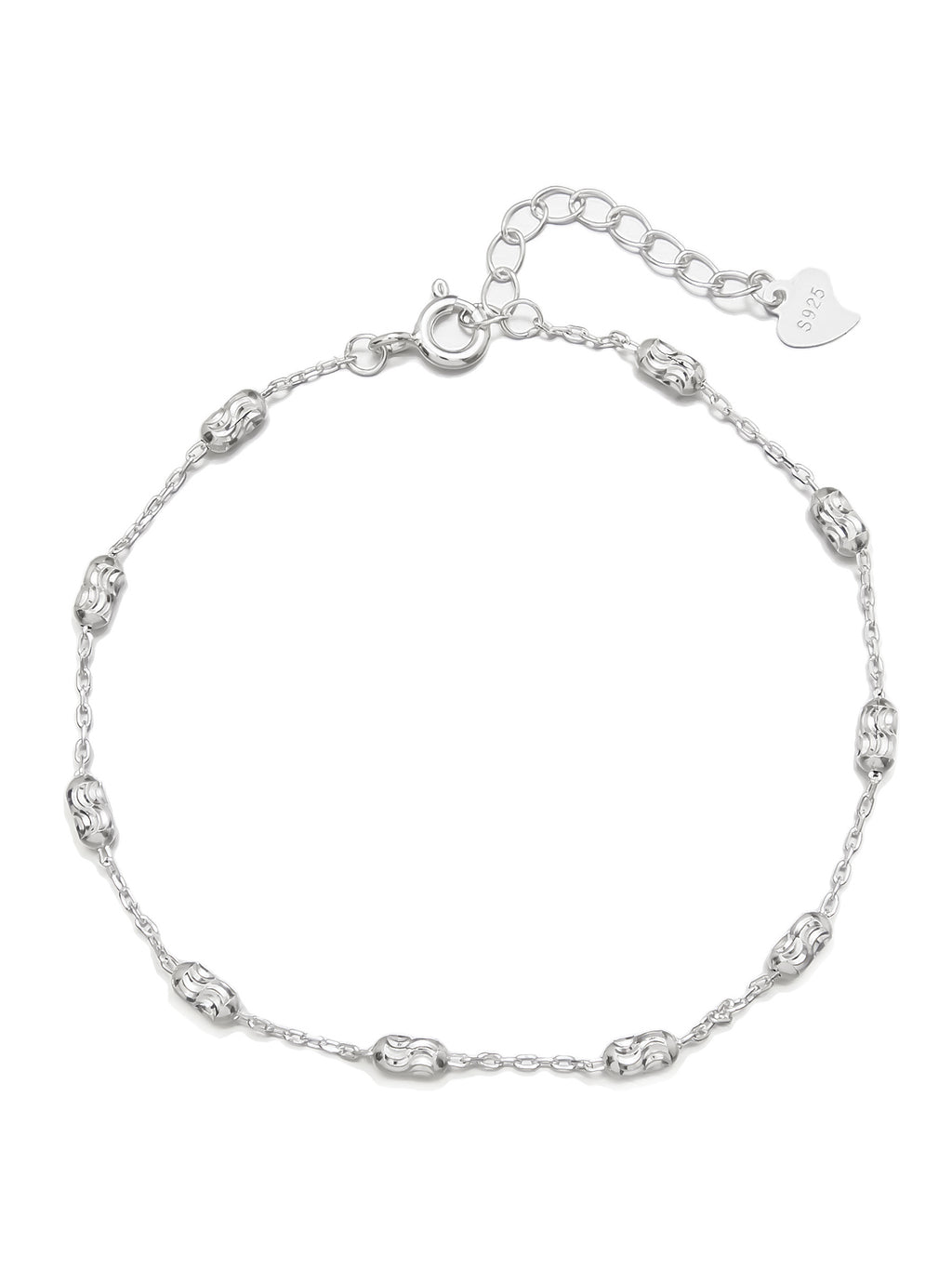 Silver Chain Bracelet with Engraved Beads