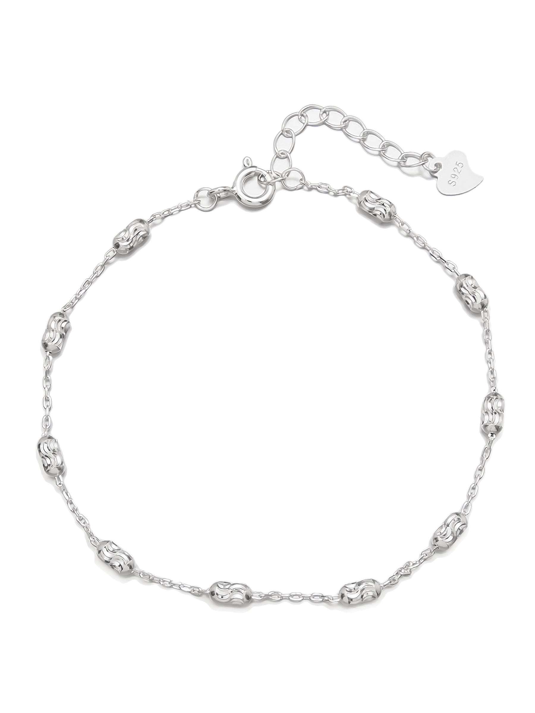 Silver Chain Bracelet with Engraved Beads