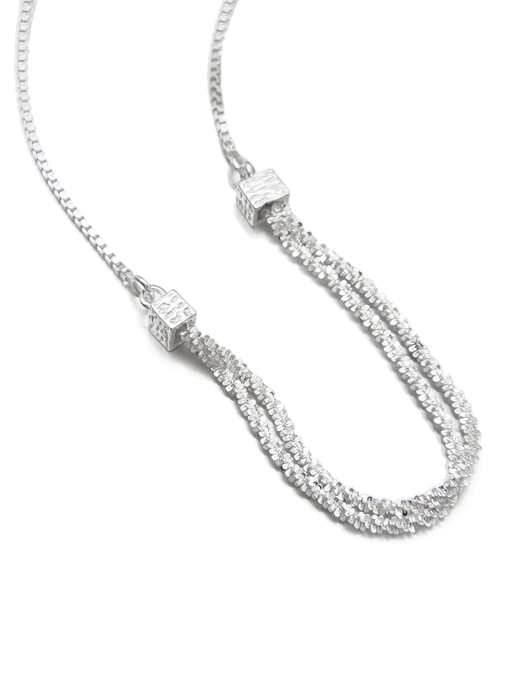 Sterling Silver Necklace with Carved Double Chain Design