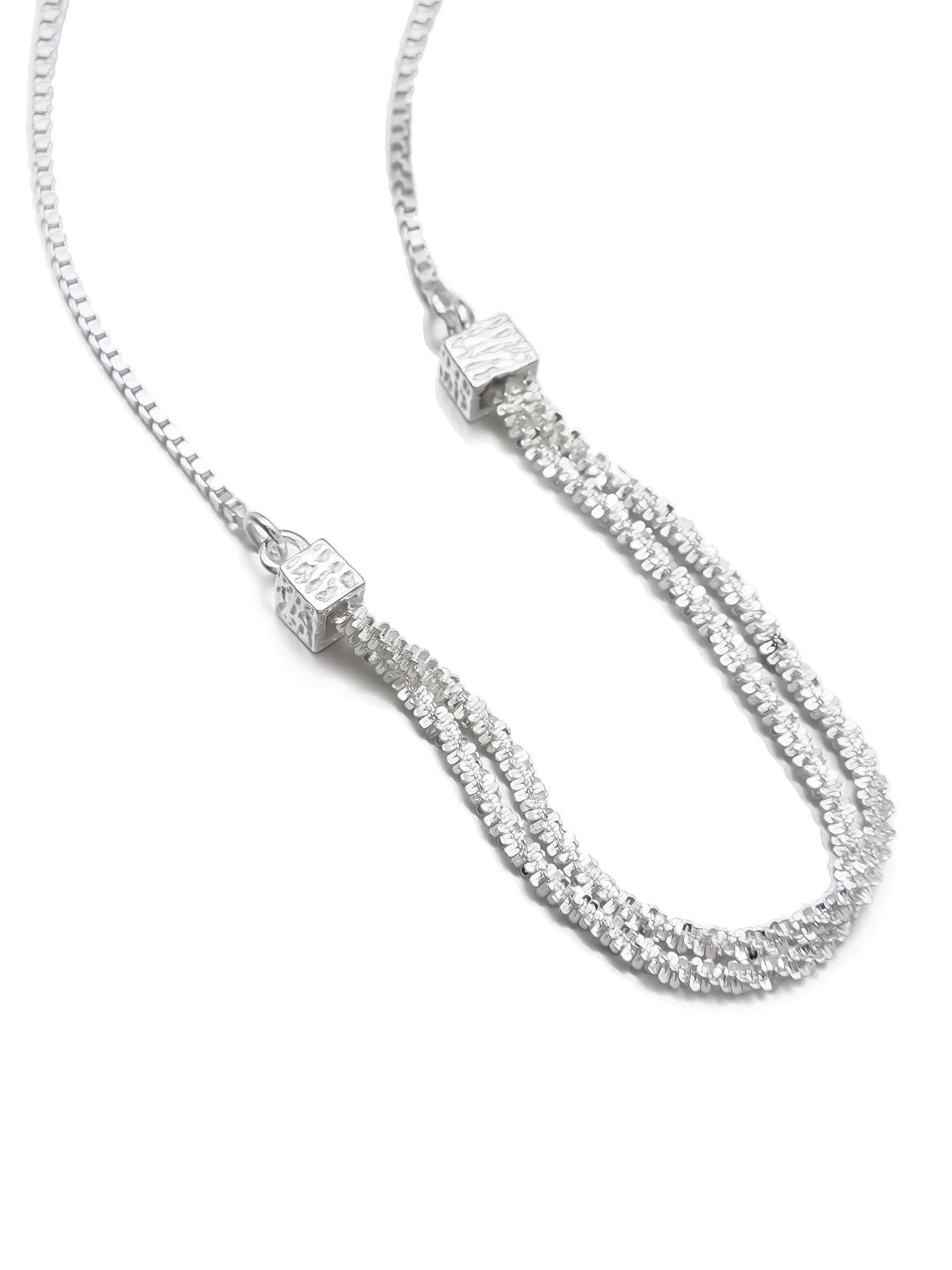 Sterling Silver Necklace with Carved Double Chain Design