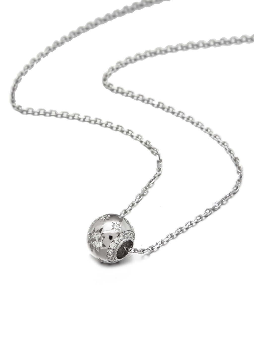 Sterling Silver Necklace with Star Engraved Bead Pendant