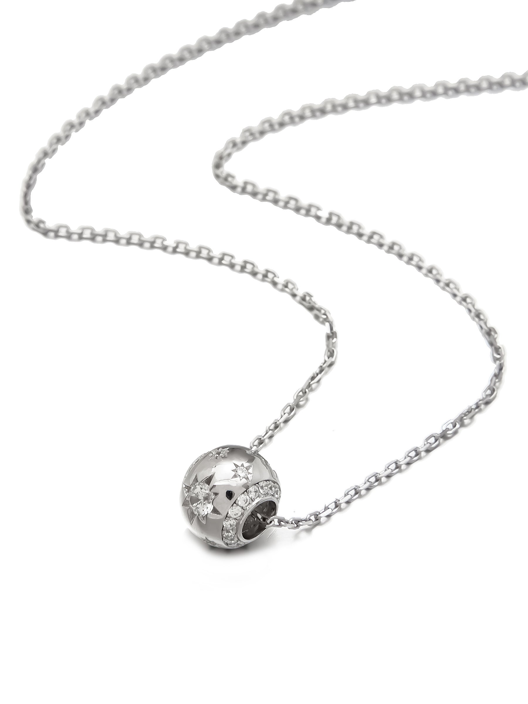 Sterling Silver Necklace with Star Engraved Bead Pendant