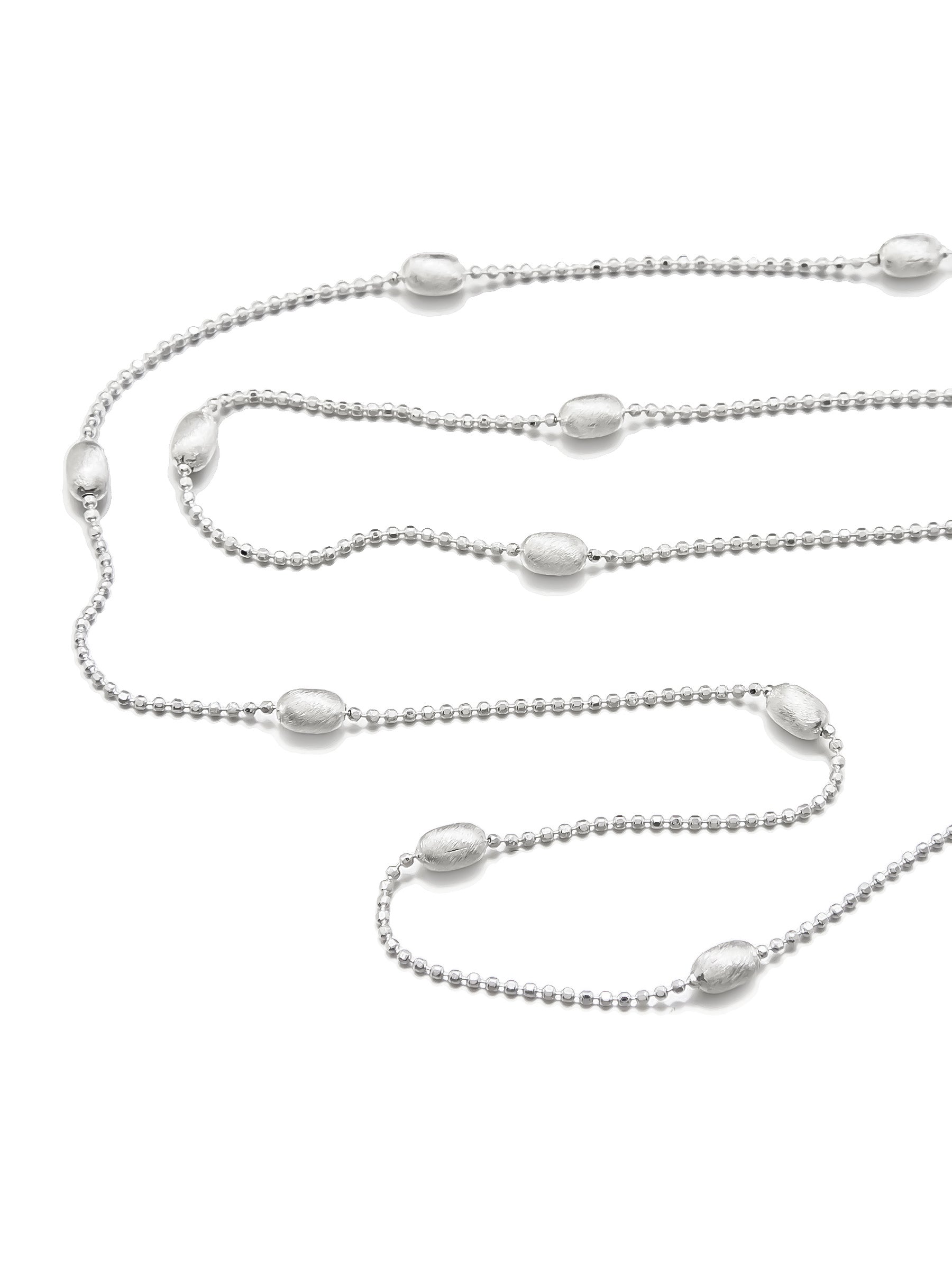 Sterling Silver Long Necklace with Oval Bead Accents
