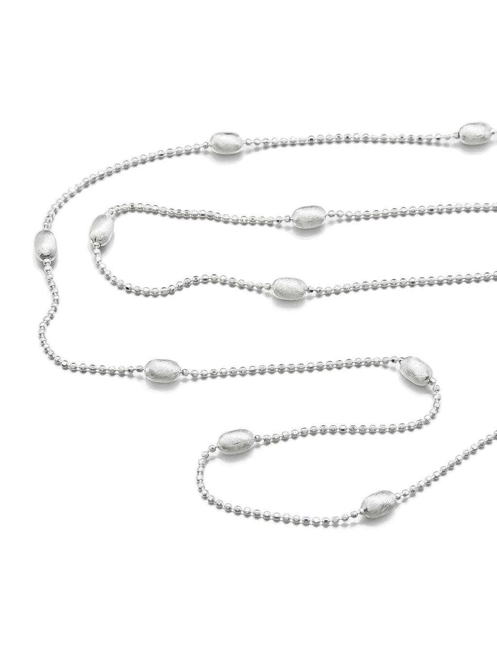 Sterling Silver Long Necklace with Oval Bead Accents