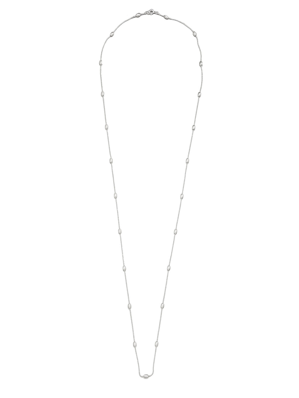 Sterling Silver Long Necklace with Oval Bead Accents