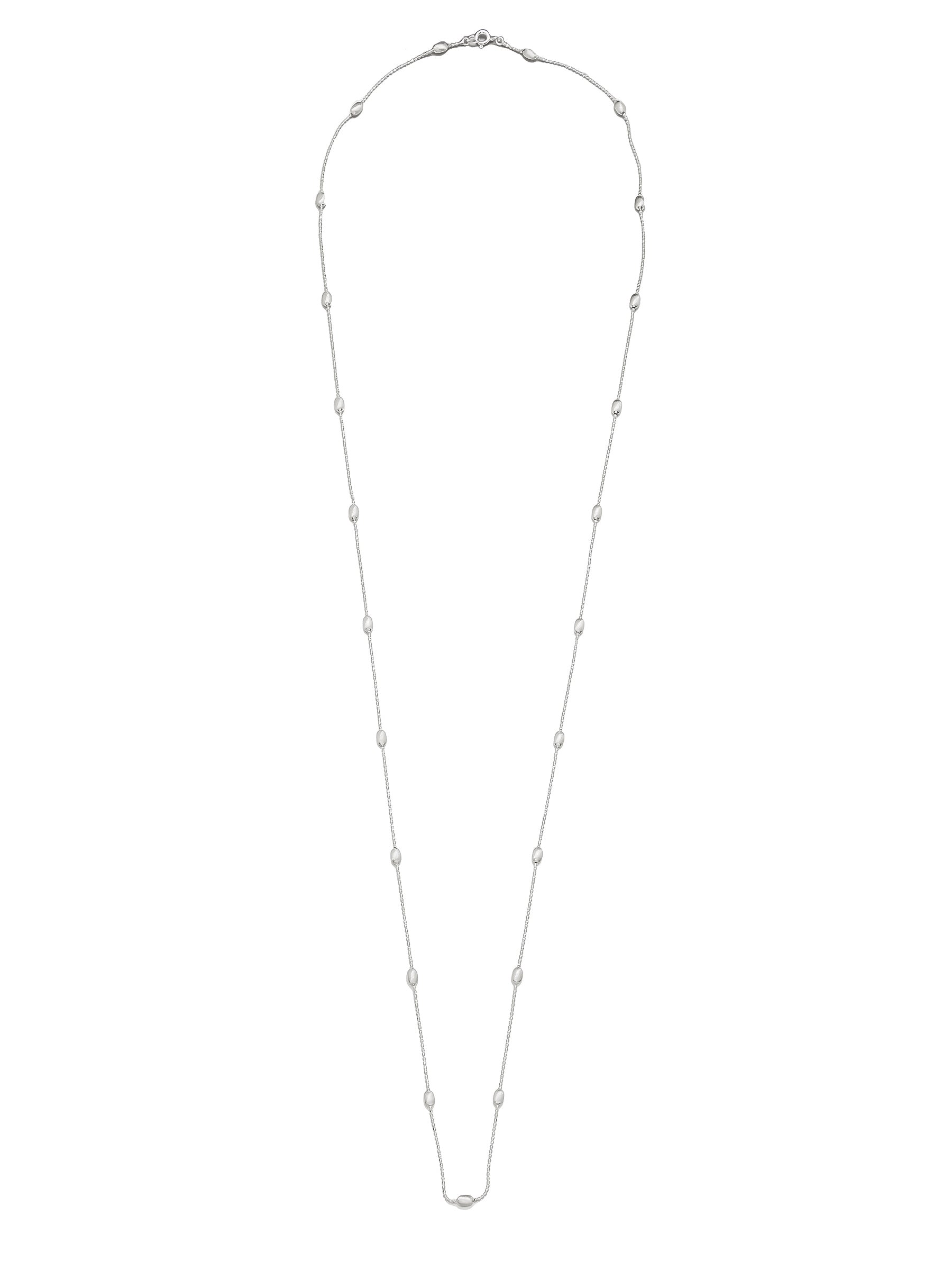 Sterling Silver Long Necklace with Oval Bead Accents