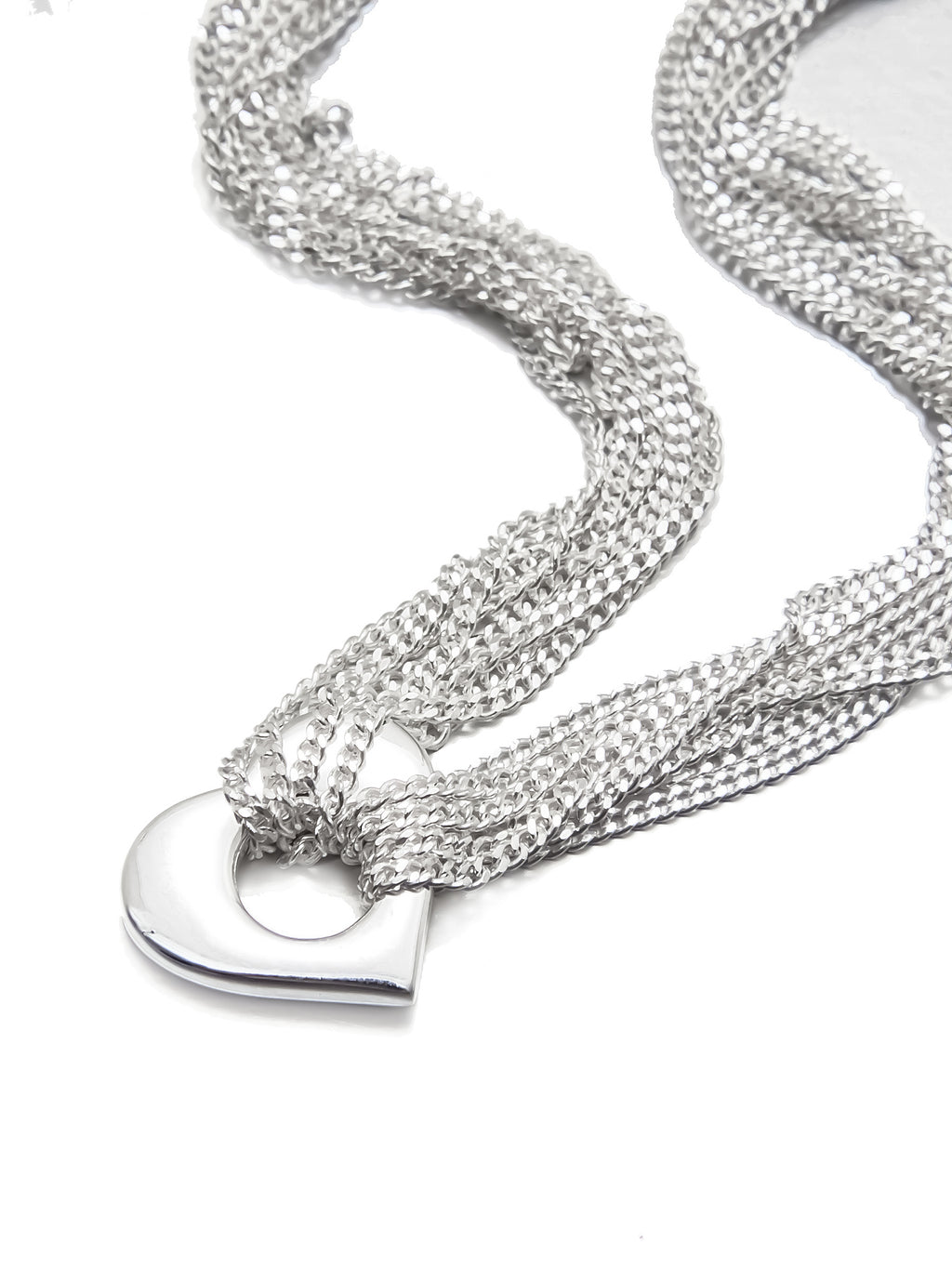 Silver Multi-Strand Bracelet with Heart Accent