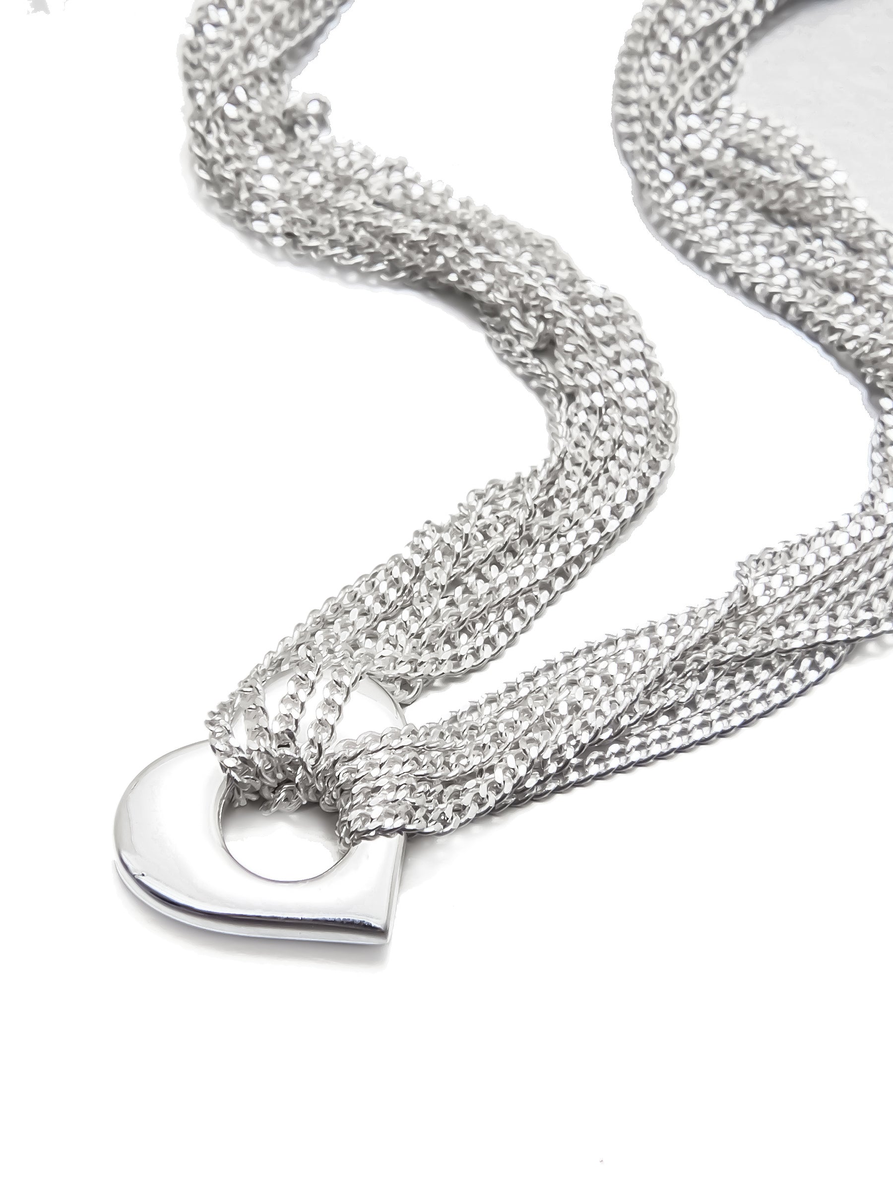 Silver Multi-Strand Bracelet with Heart Accent