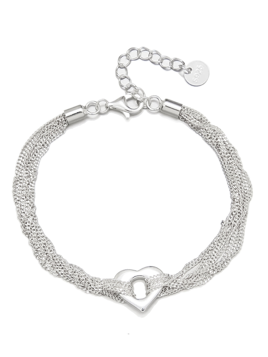 Silver Multi-Strand Bracelet with Heart Accent