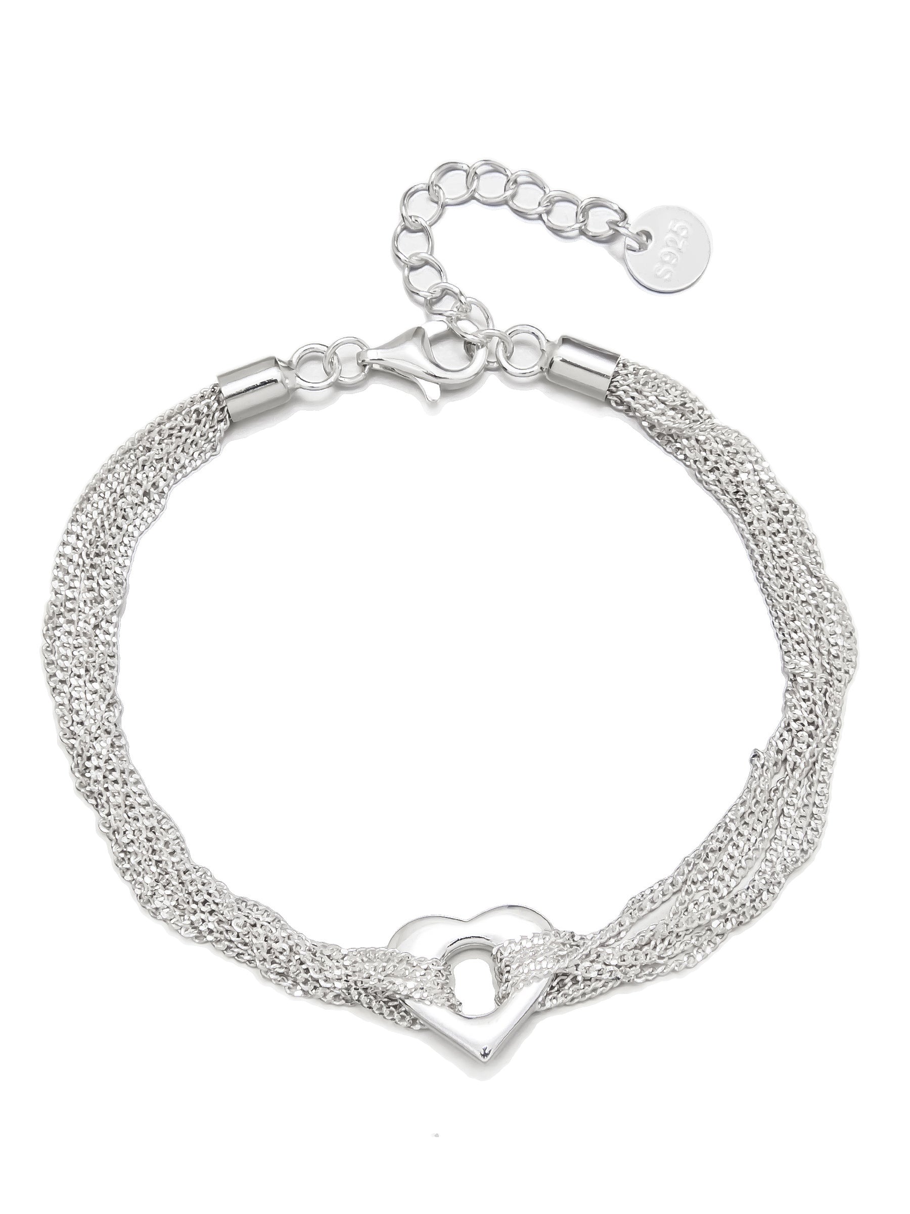Silver Multi-Strand Bracelet with Heart Accent