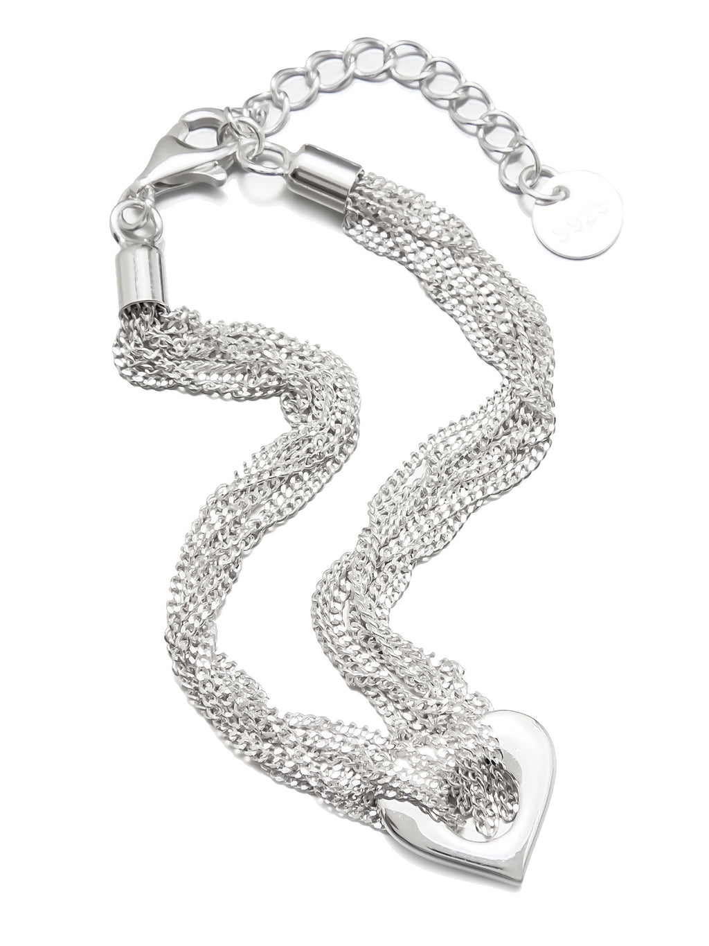 Silver Multi-Strand Bracelet with Heart Accent