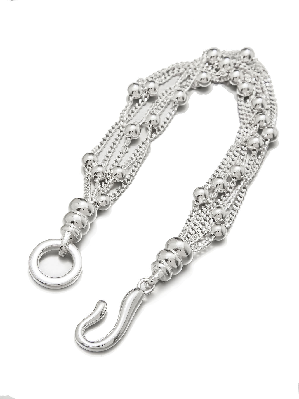 Silver Multi-Strand Bracelet with Beaded Chains