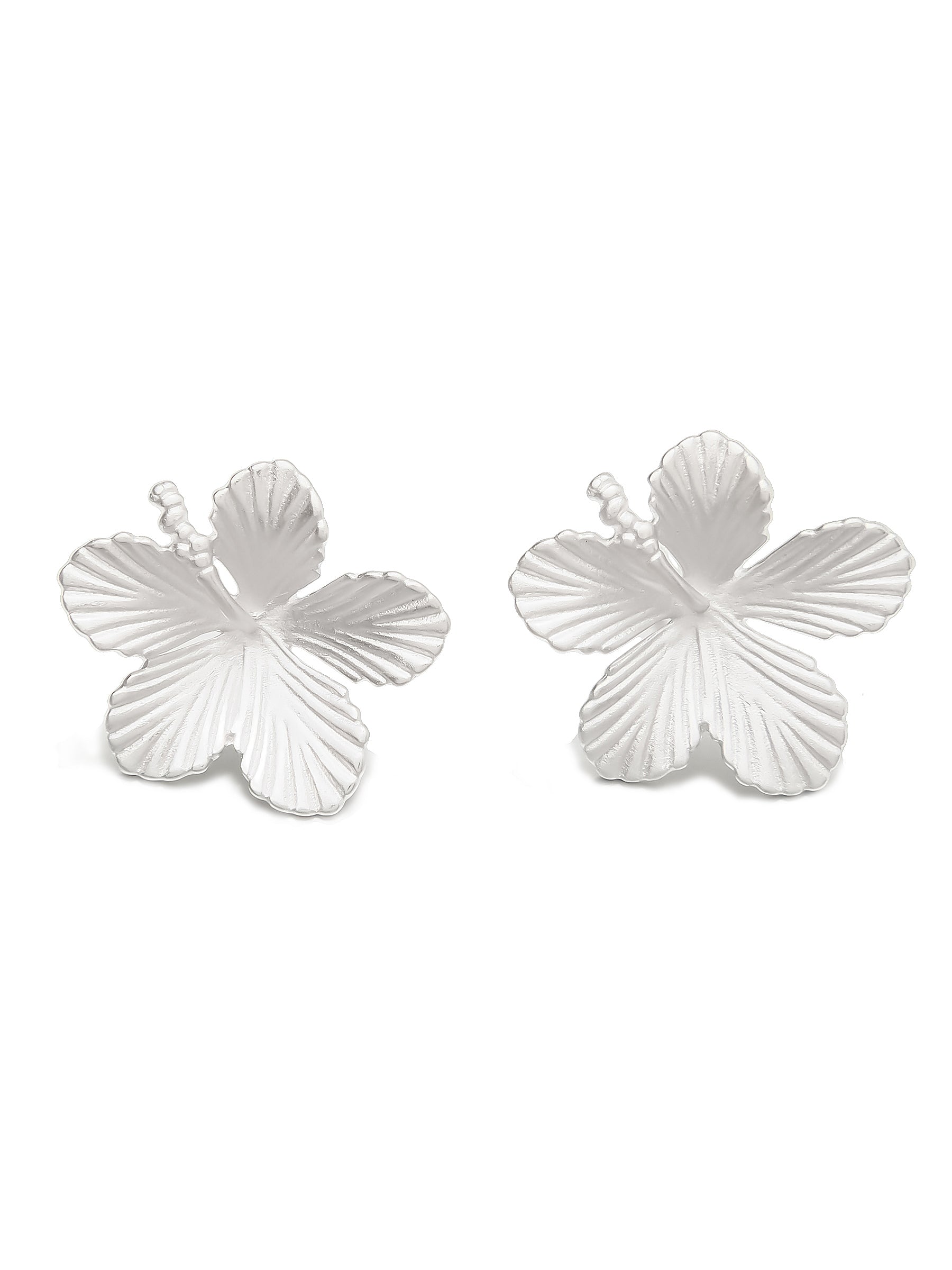 Sterling Silver Hibiscus Flower Earrings