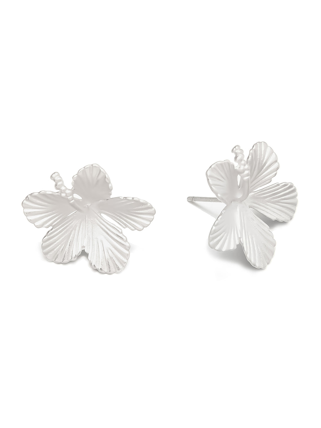 Sterling Silver Hibiscus Flower Earrings