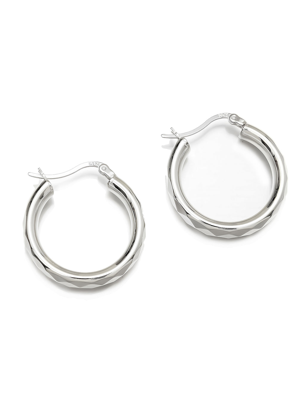 Sterling Silver Faceted Hoop Earrings