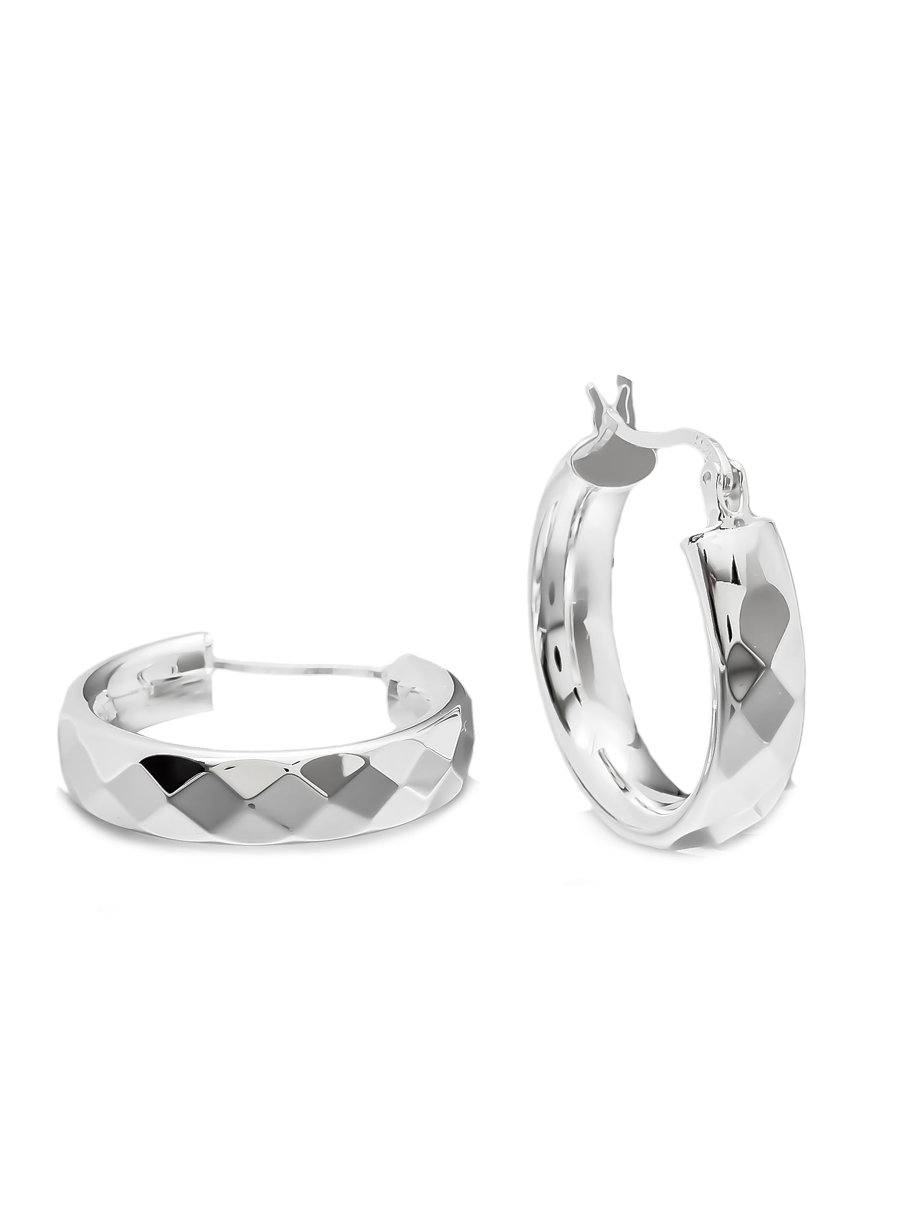 Sterling Silver Faceted Hoop Earrings