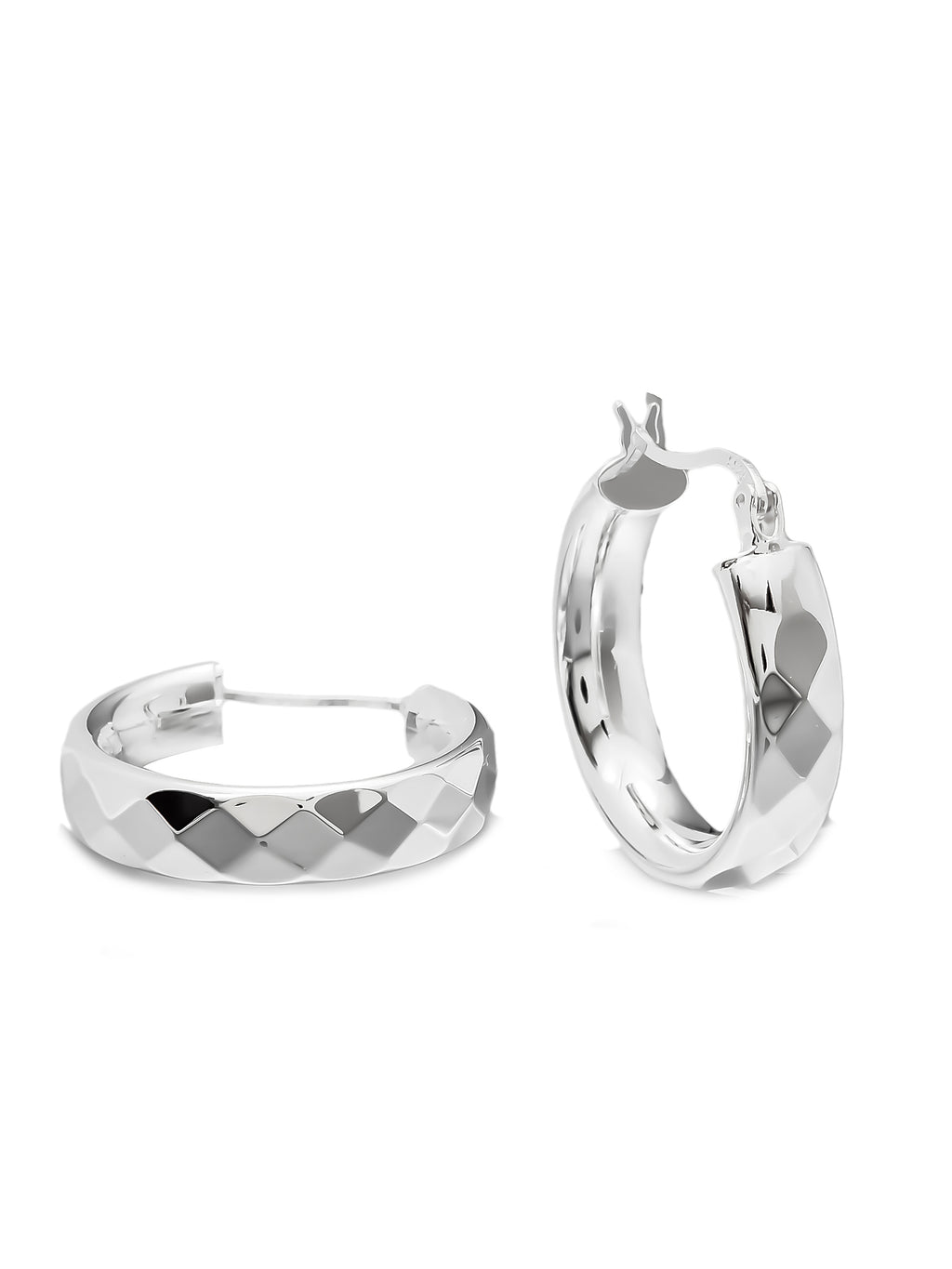 Sterling Silver Faceted Hoop Earrings