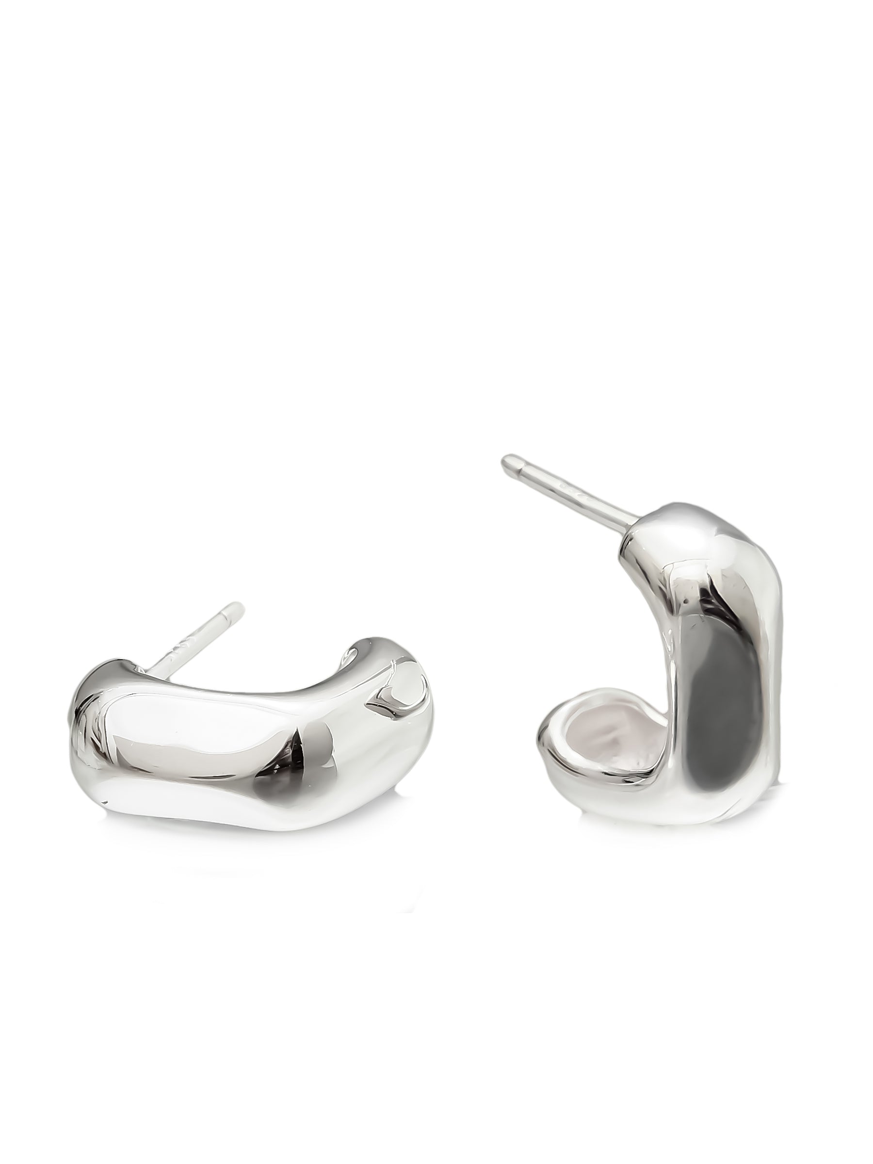Polished Fluid Curve Sterling Silver Hoop Studs