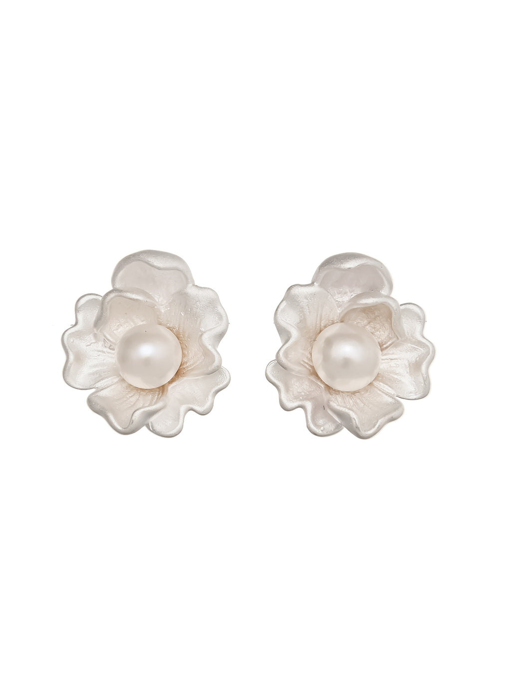 Sterling Silver Floral Pearl Stud Earrings