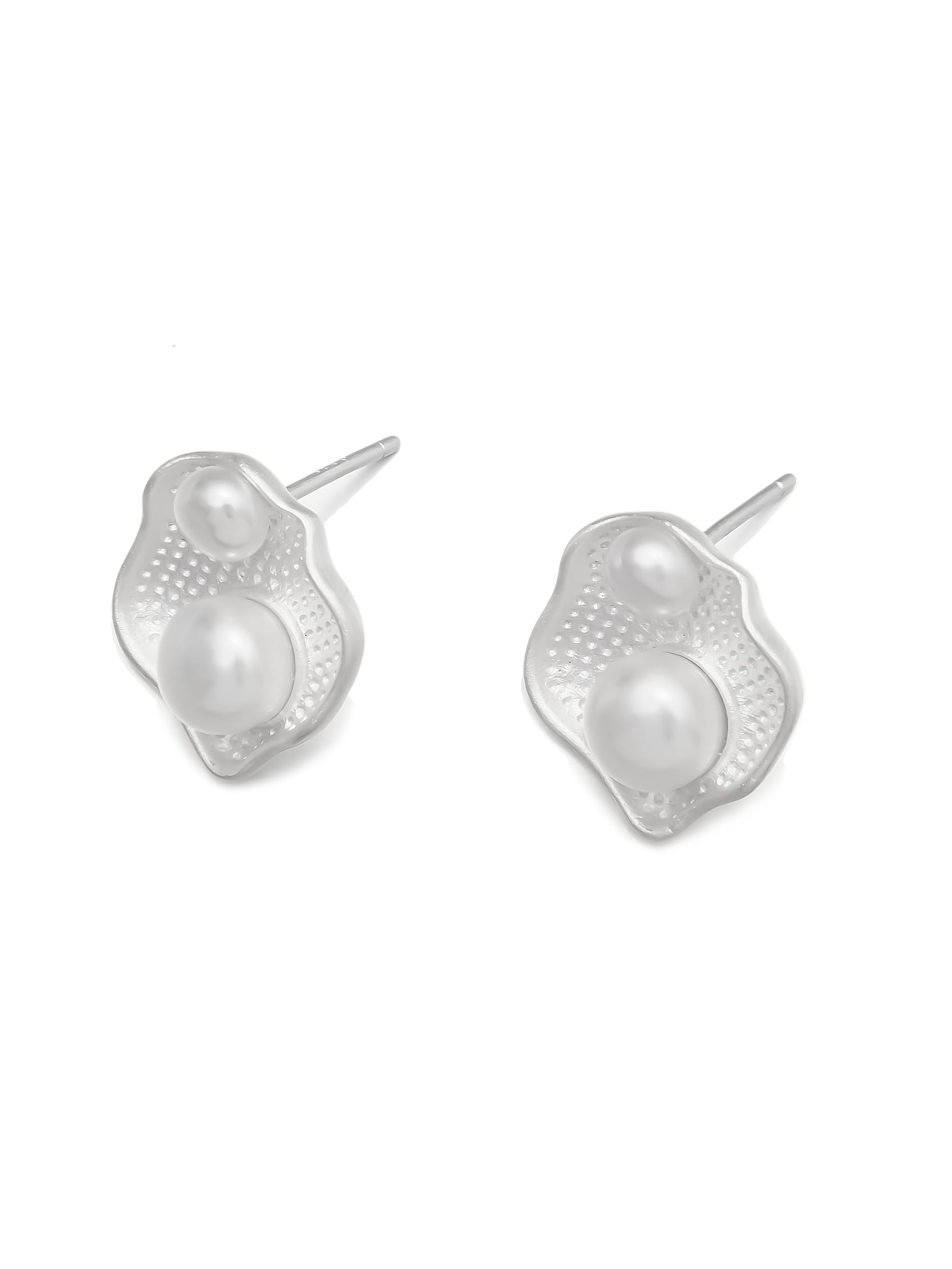 Sterling Silver Irregular Stud Earrings with Pearl Accents